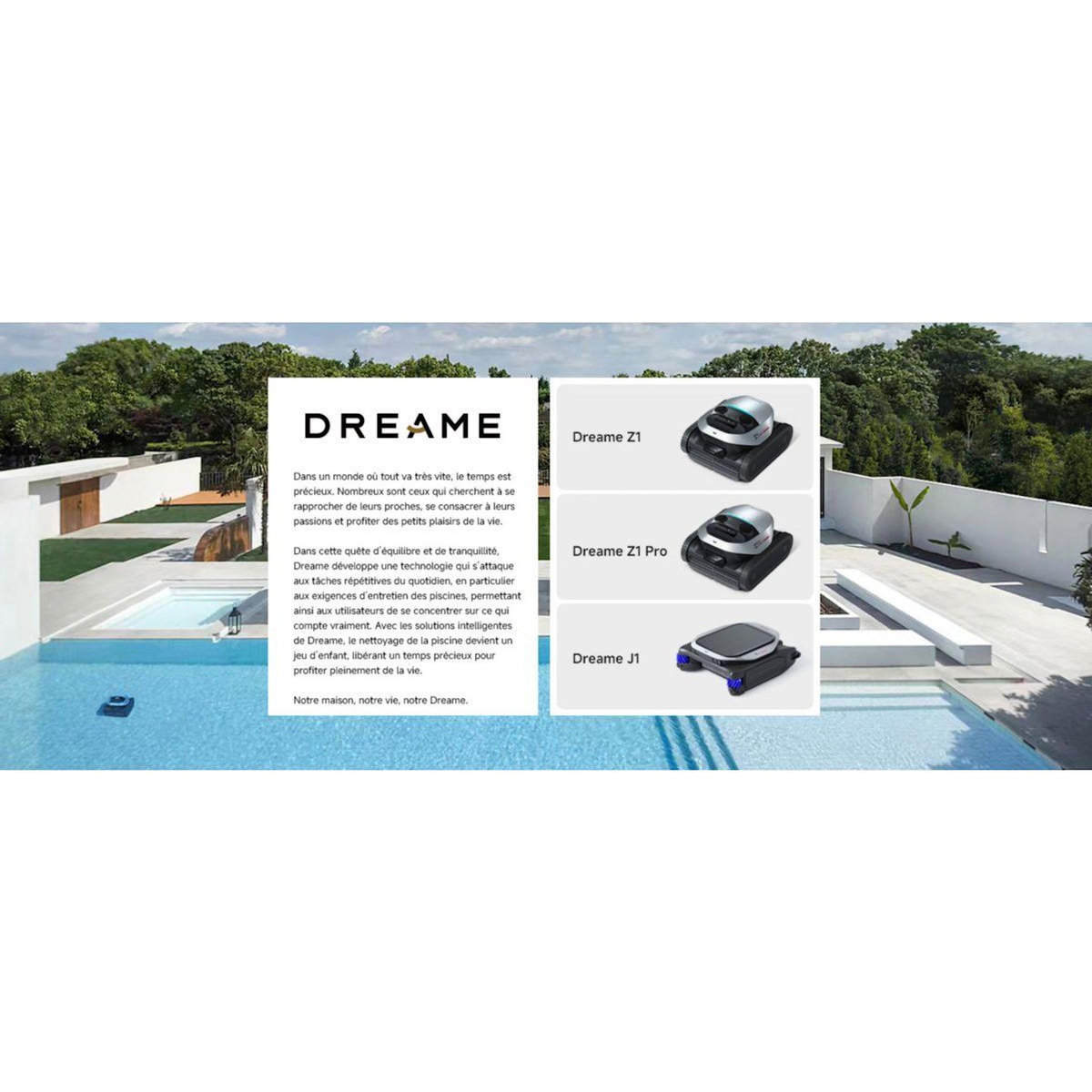 DREAME Robot piscine Z1 sans fil - fond, parois, ligne d'eau - aspiration 30m³/h