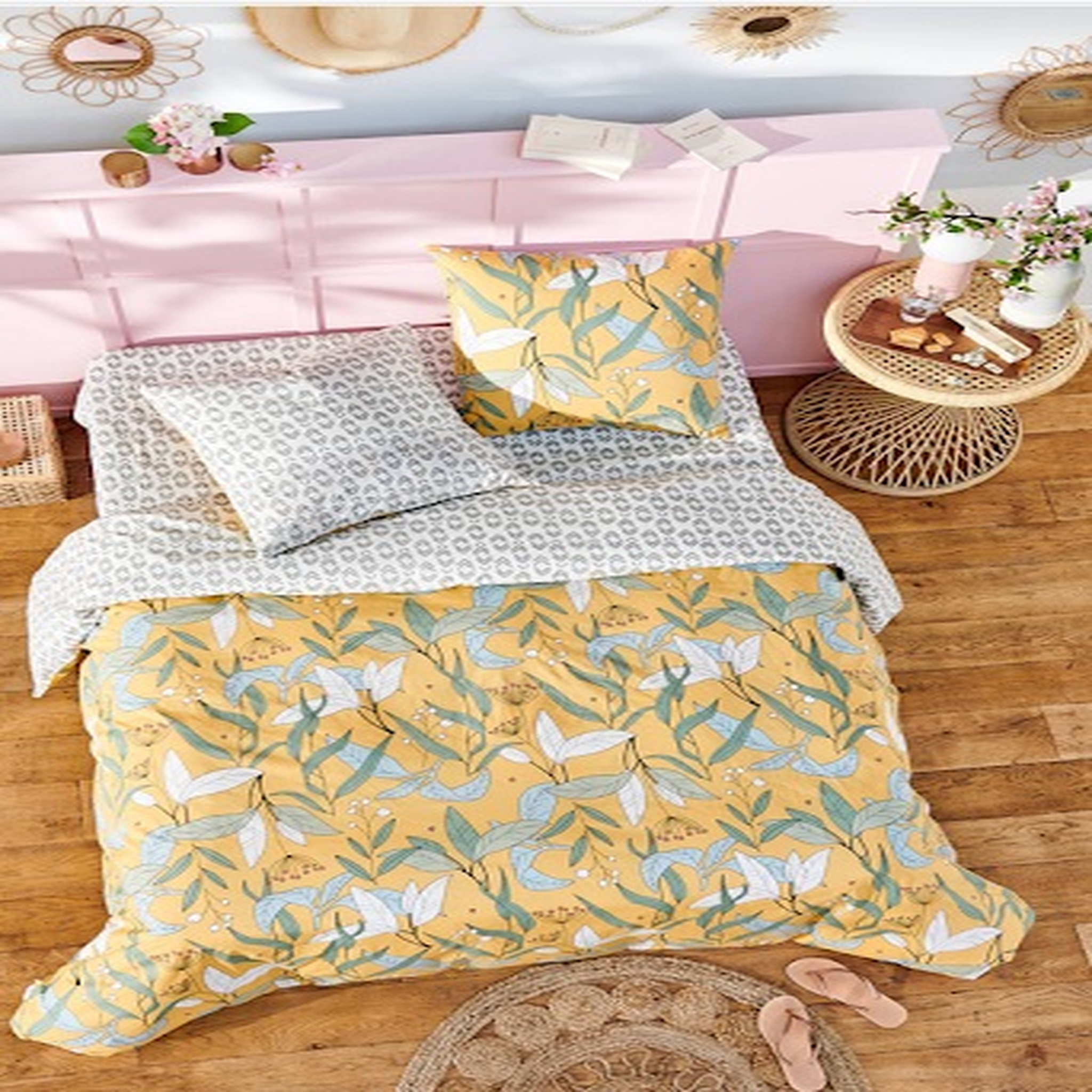 Parure housse de couette en coton 65 fils motif tropical SUMMER