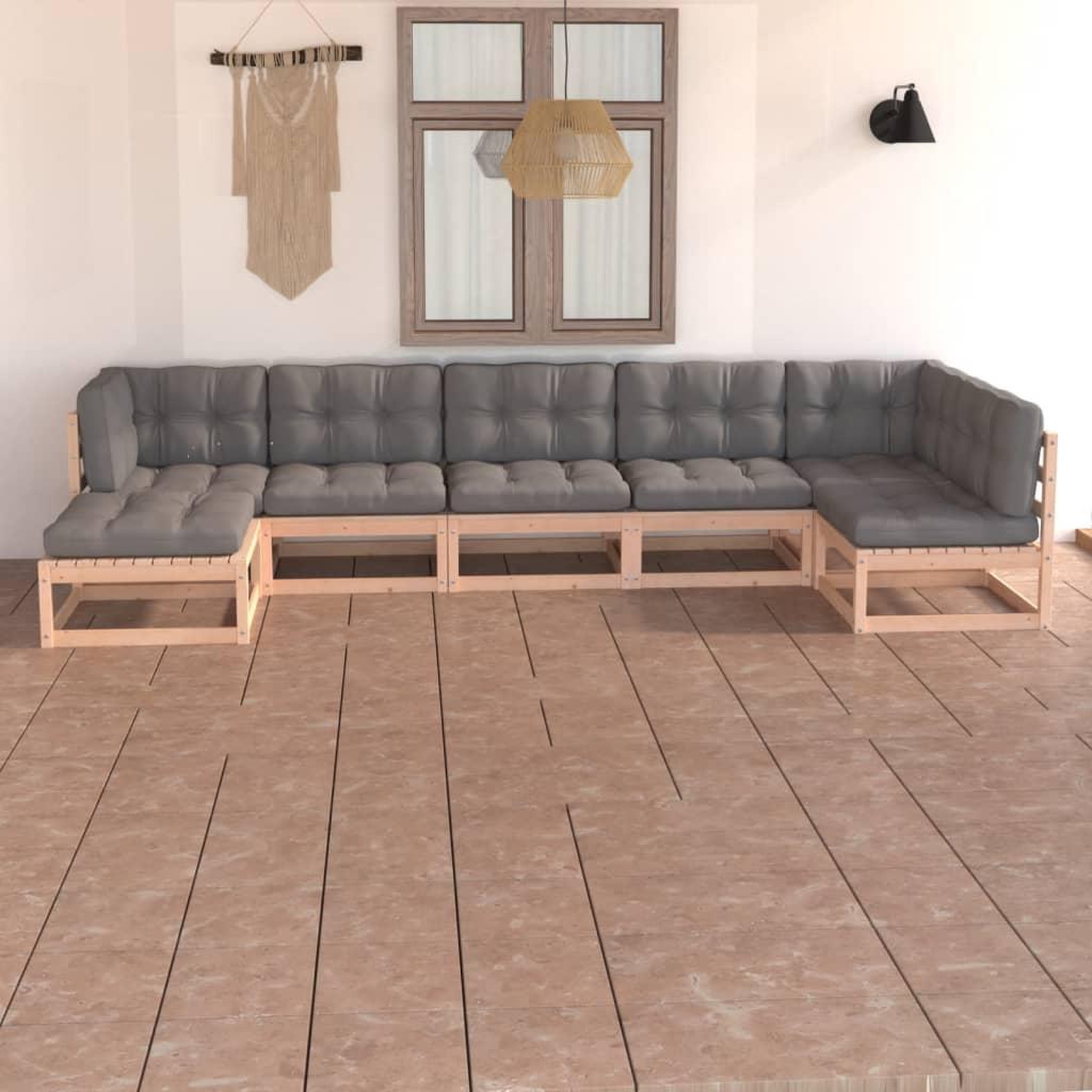 Voir la diapositive 1 : VIDAXL Salon de jardin 7 pcs avec coussins Bois de pin massif