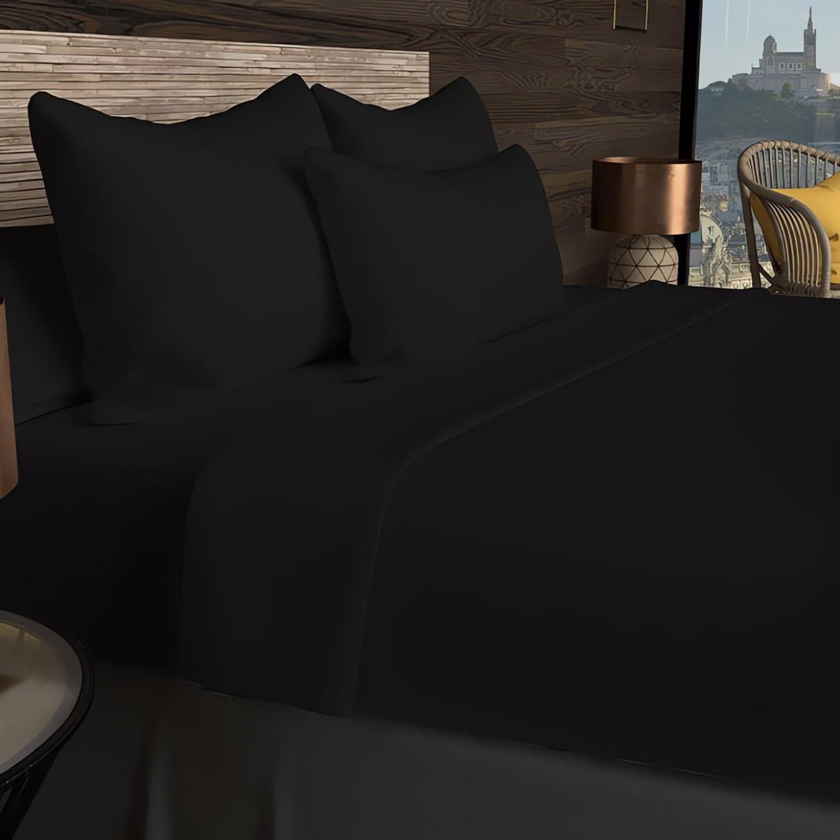 SOLEIL D'OCRE Drap plat en coton 57 fils UNI, par Soleil d'ocre