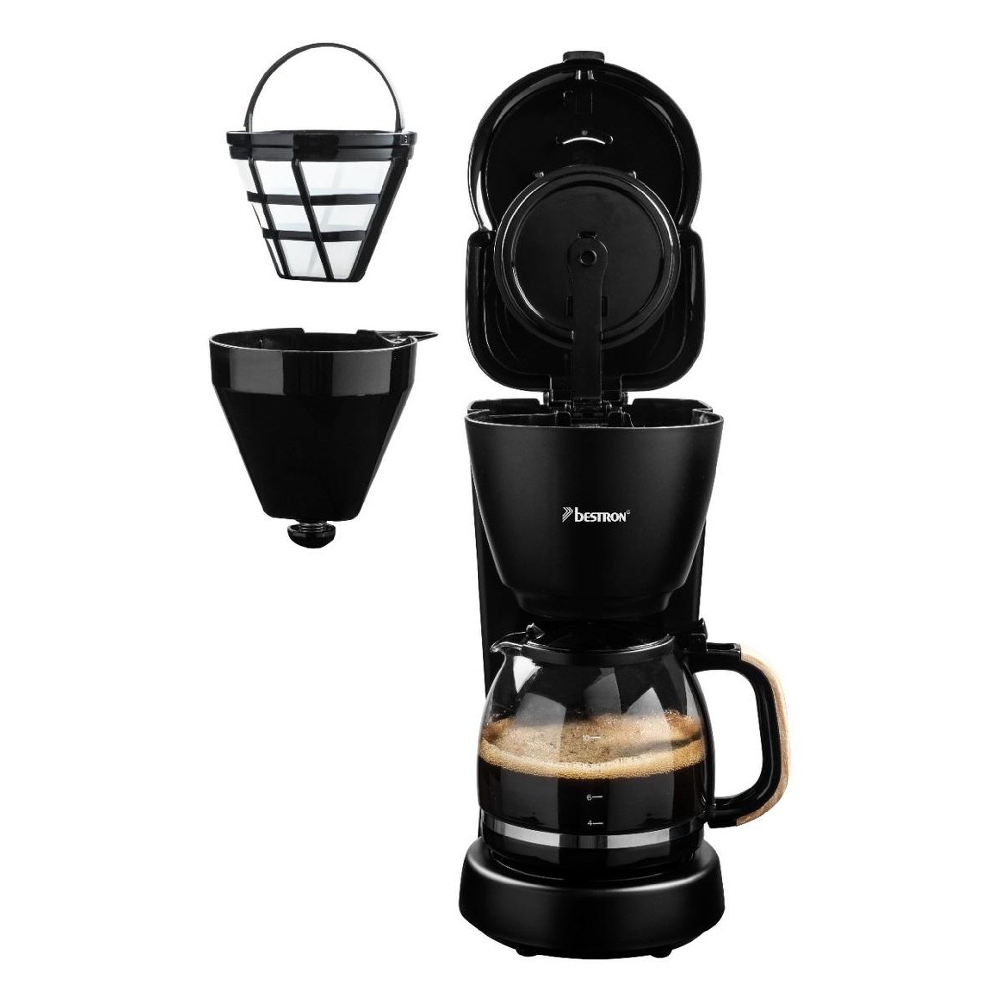 Voir la diapositive 5 : Bestron Cafetière filtre 10 tasses 1000w noir/bois - ACM900BW