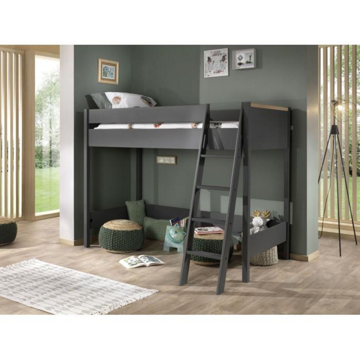 Paris Prix Pack - Lit Mezzanine Enfant & Armoire  London  Anthracite