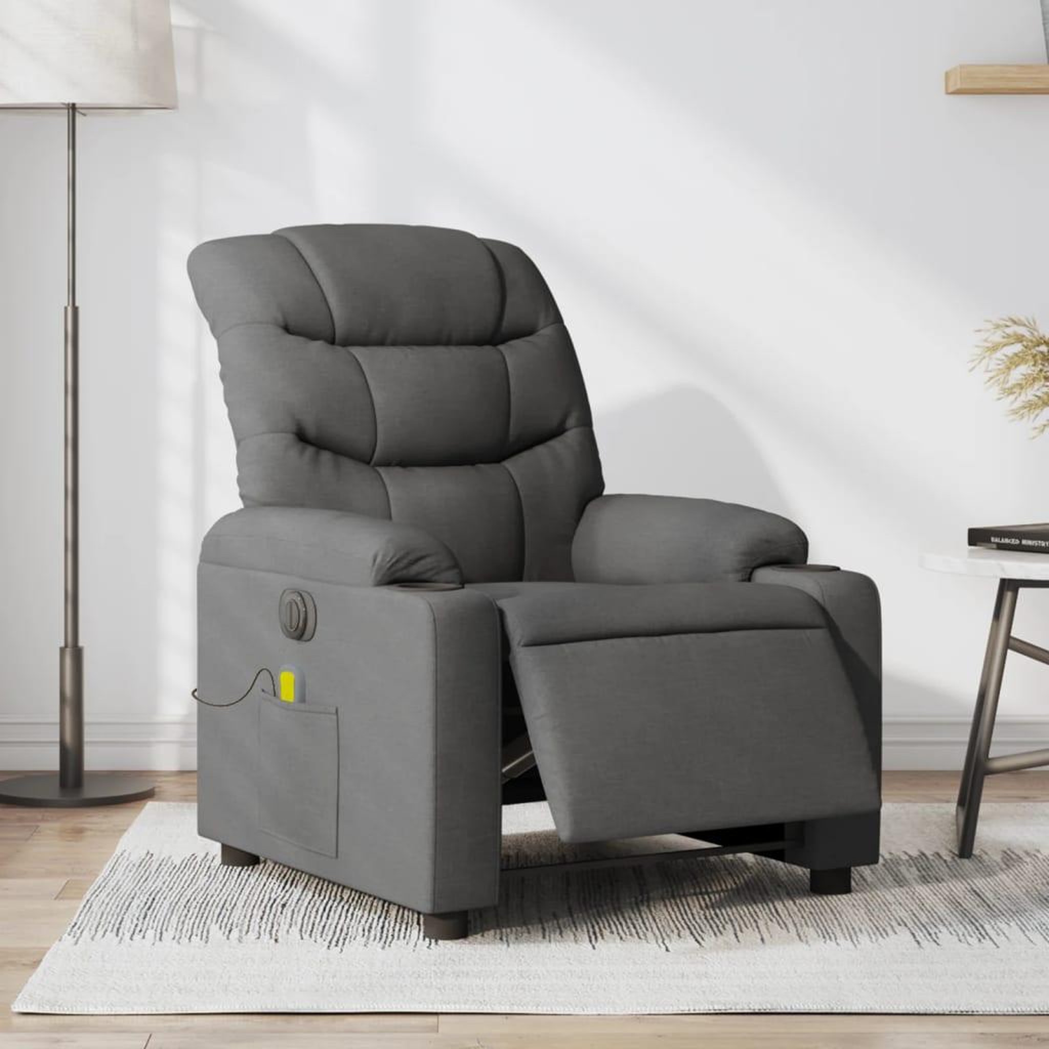 VIDAXL Fauteuil inclinable de massage electrique gris fonce tissu