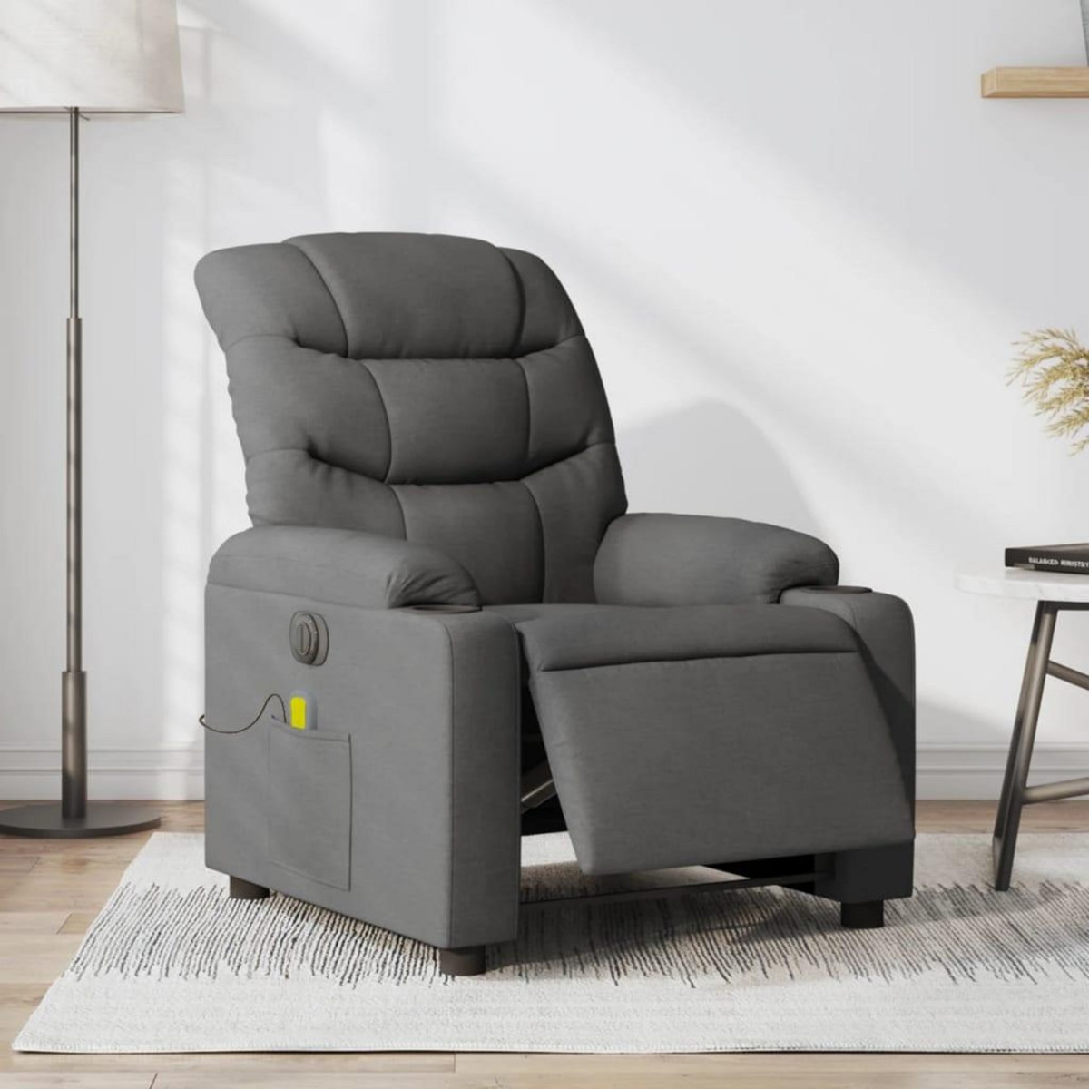 VIDAXL Fauteuil inclinable de massage electrique gris fonce tissu