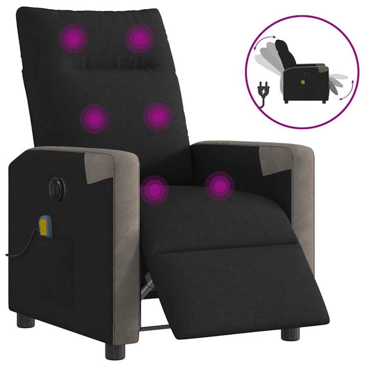 VIDAXL Fauteuil de massage inclinable electrique Noir Tissu