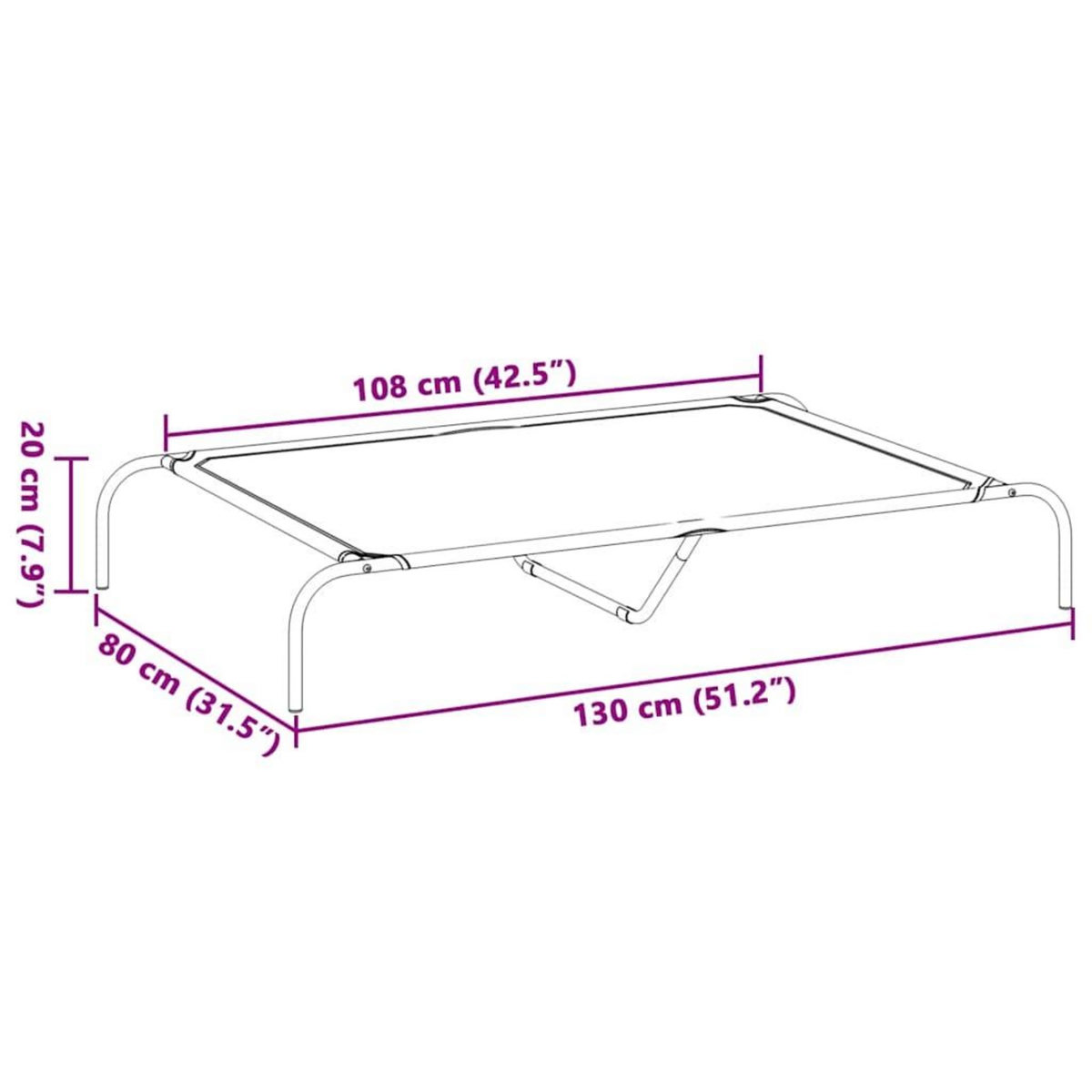 VIDAXL Lit sureleve pour chien gris 130x80x20 cm tissu oxford et acier