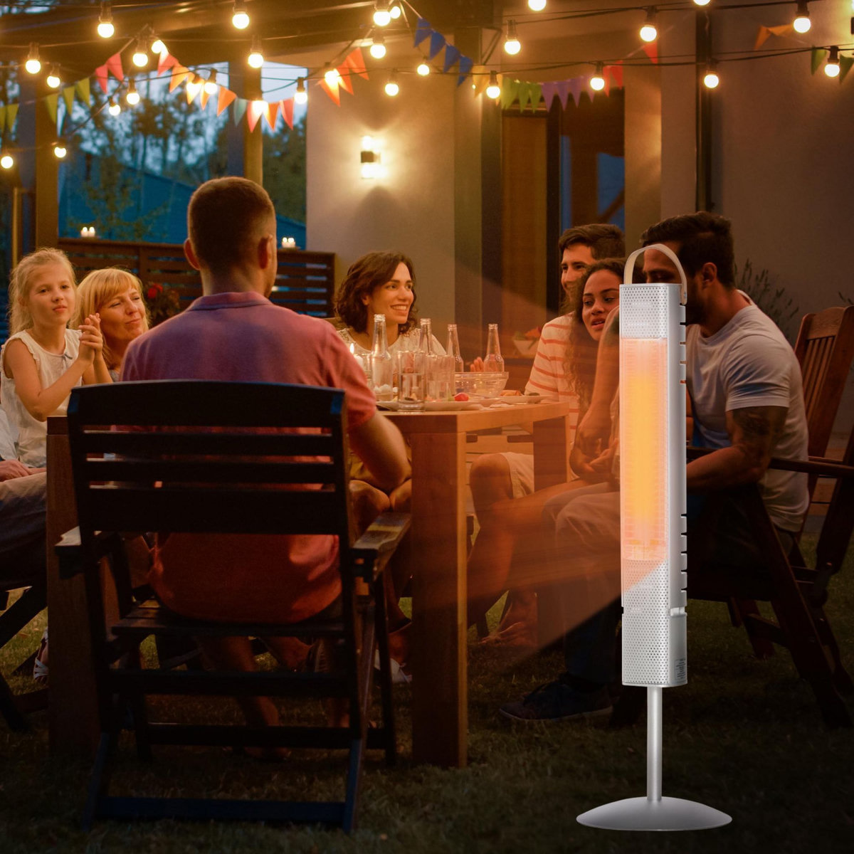 OUTSUNNY Chauffage extérieur infrarouge 1500 W - chauffage radiant sur pied avec poignée - dim. Ø 21 x 75H cm - alliage alu.