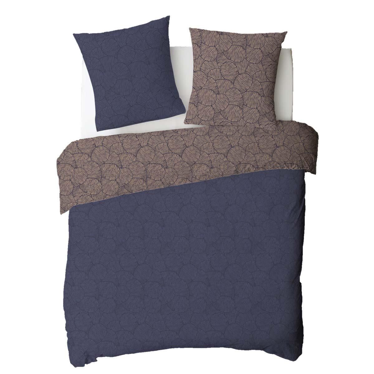 FUTURE HOME Parure de lit 2 personnes en coton 57 fils imprimé bleu