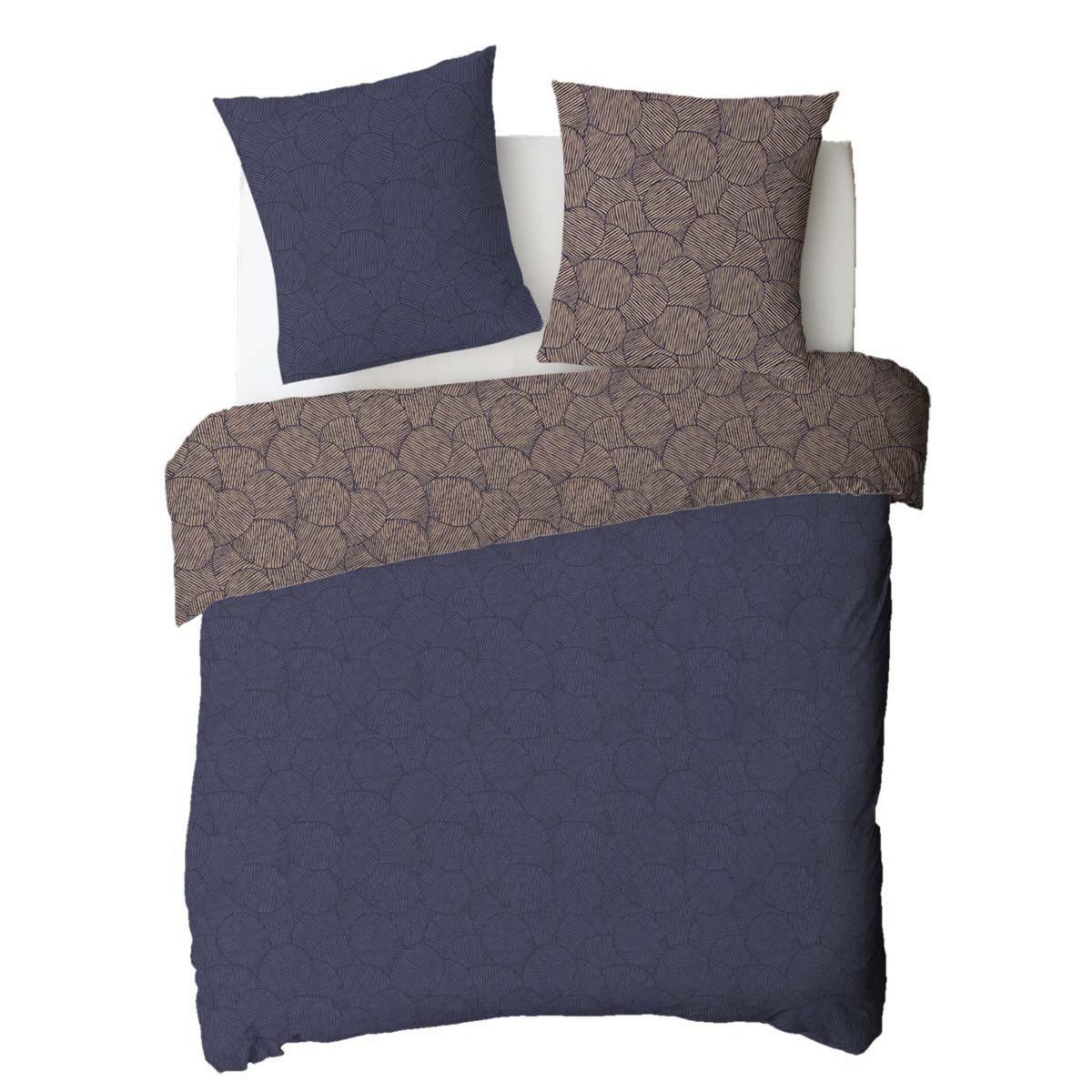 FUTURE HOME Parure de lit 2 personnes en coton 57 fils imprimé bleu