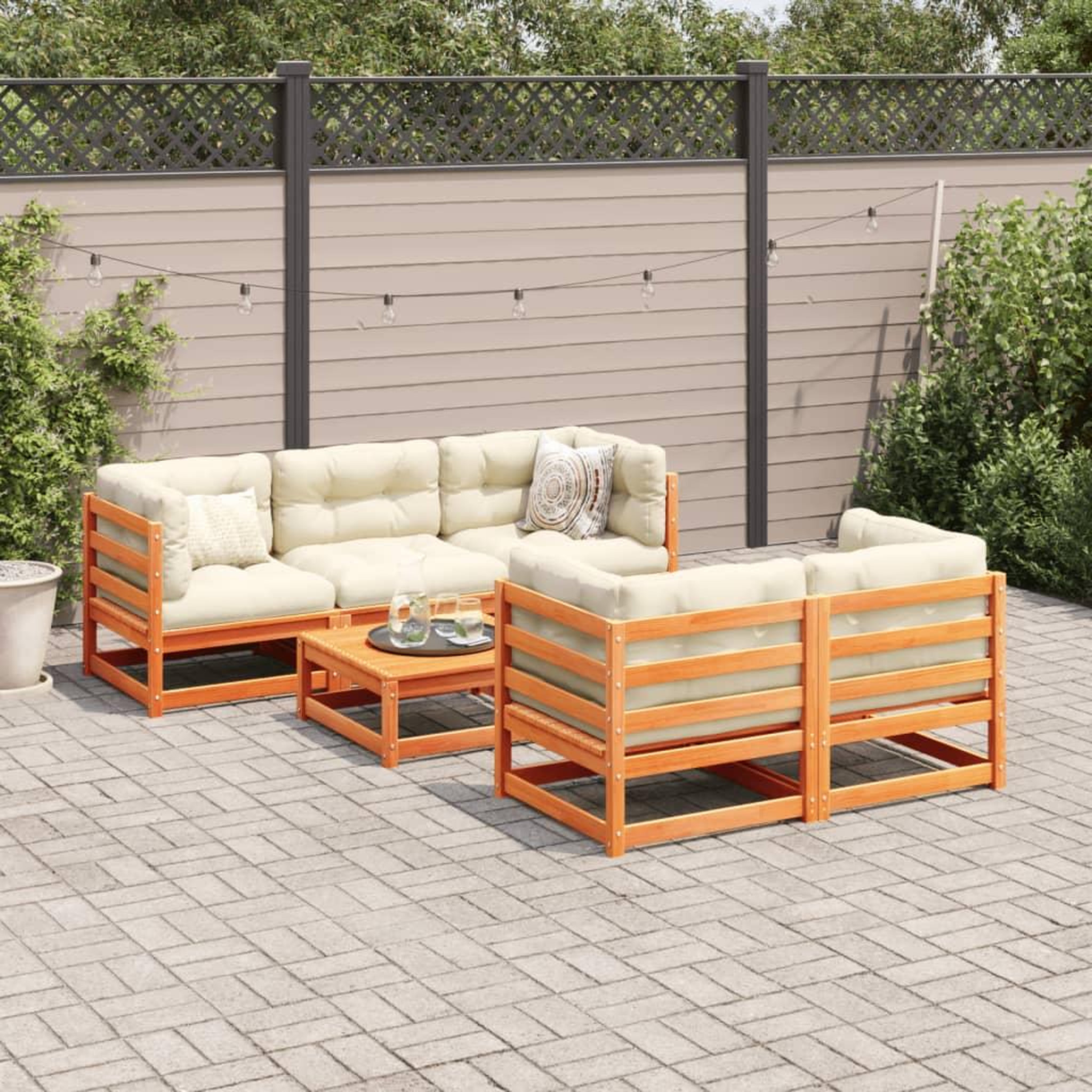 Voir la diapositive 3 : VIDAXL Salon de jardin 6 pcs avec coussins cire marron bois pin massif