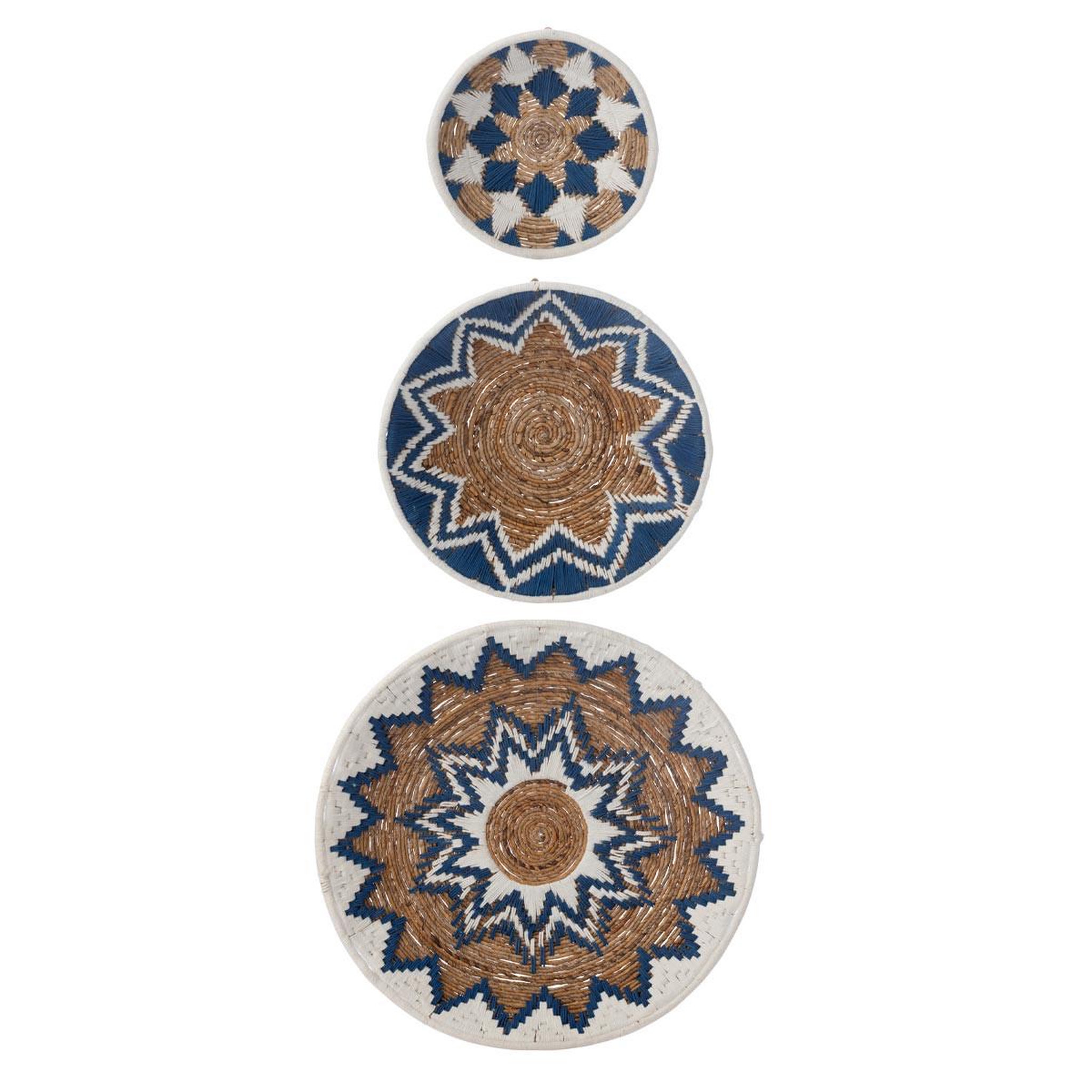 J-LINE Lot de 3 déco murales  branche bananier  76cm bleu foncé