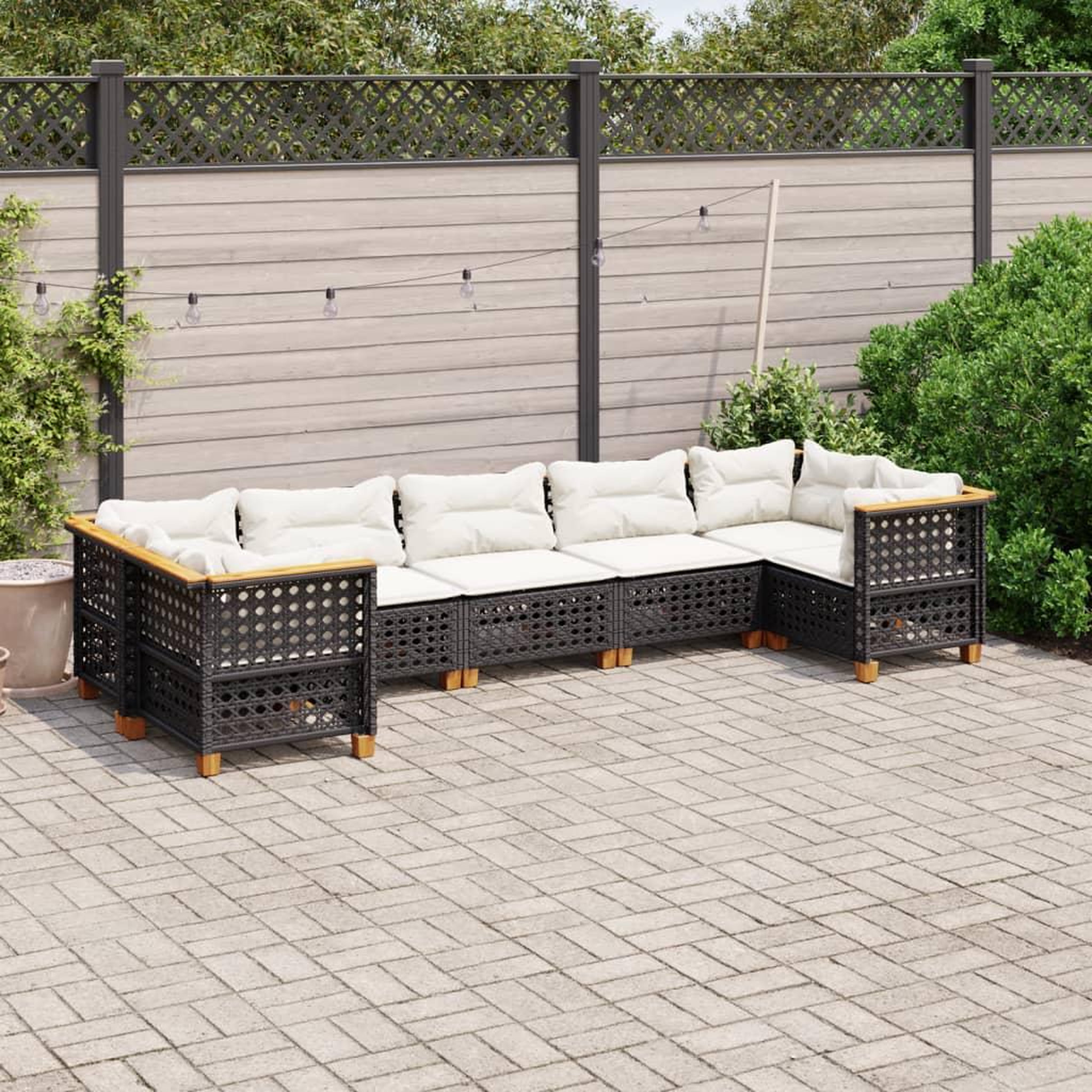 VIDAXL Salon de jardin 7 pcs avec coussins noir resine tressee