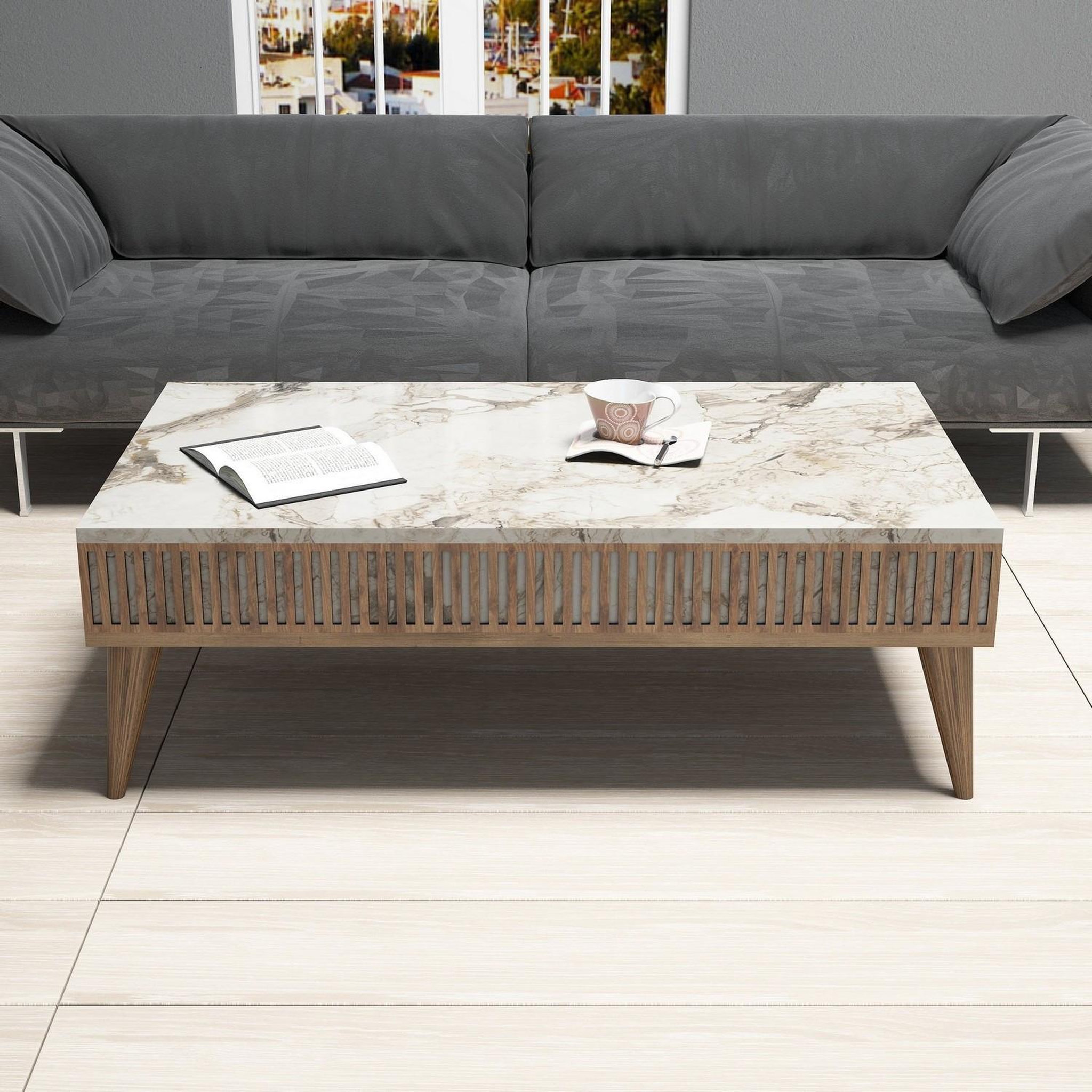 Voir la diapositive 3 : Habitat et Jardin Table basse en bois  milan  - 105 x 60 x 34 cm - noyerblanc