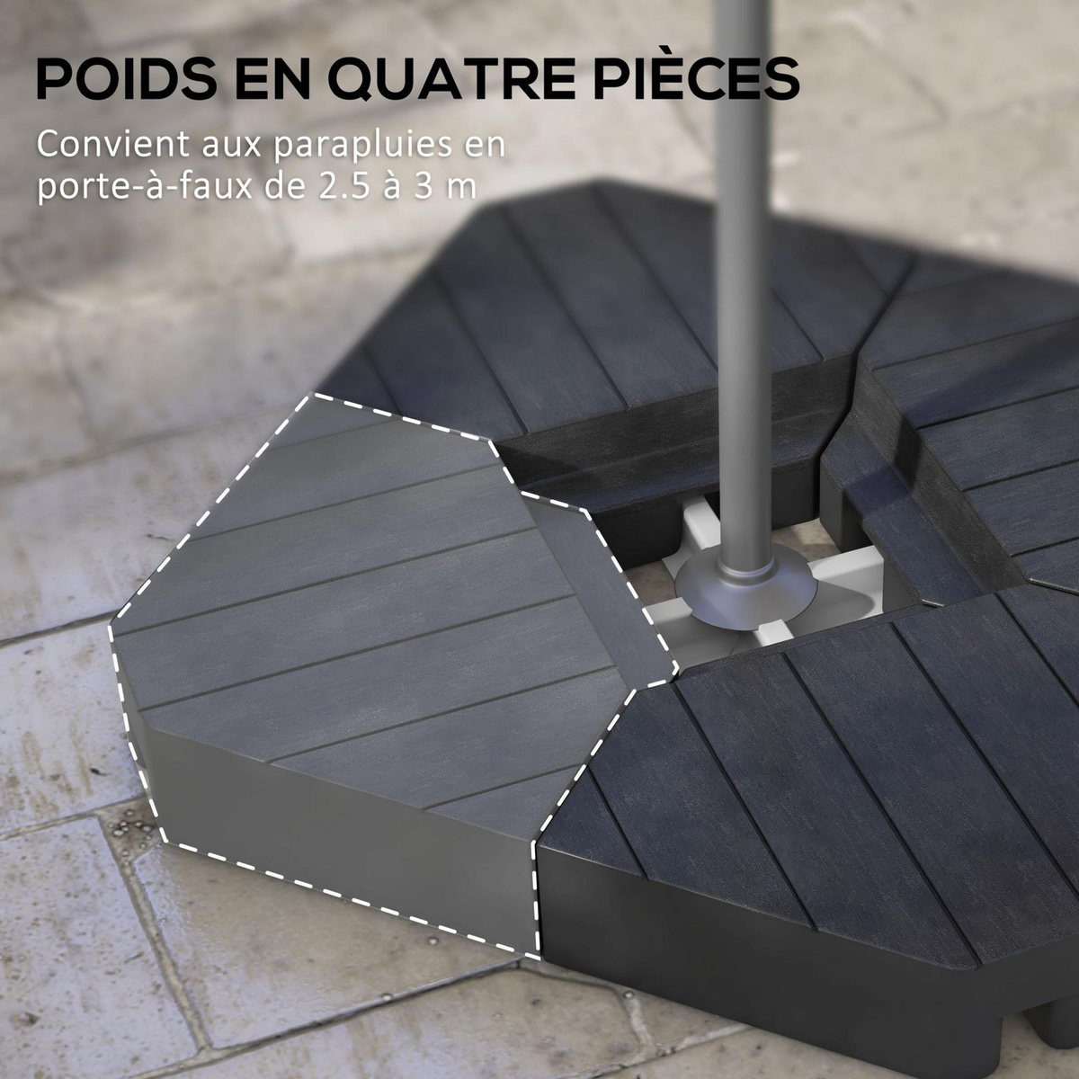 OUTSUNNY Lot de 4 dalles de lestage parasol déporté piètement croix - à lester eau ou sable - HDPE noir