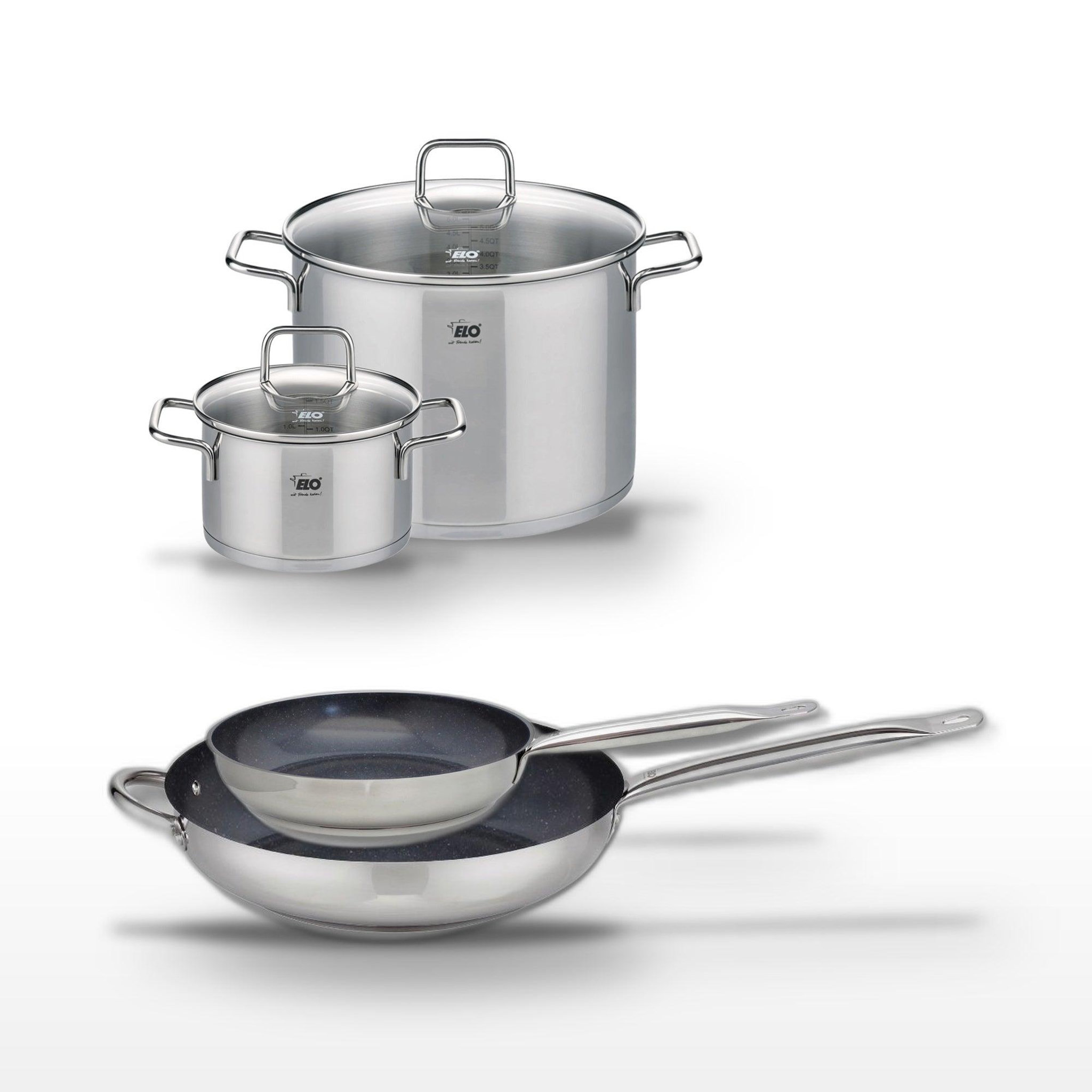 ELO Lot 2 poêles céramiques 24/32 cm elo profi therm platinum et 2 faitouts 20/26 cm