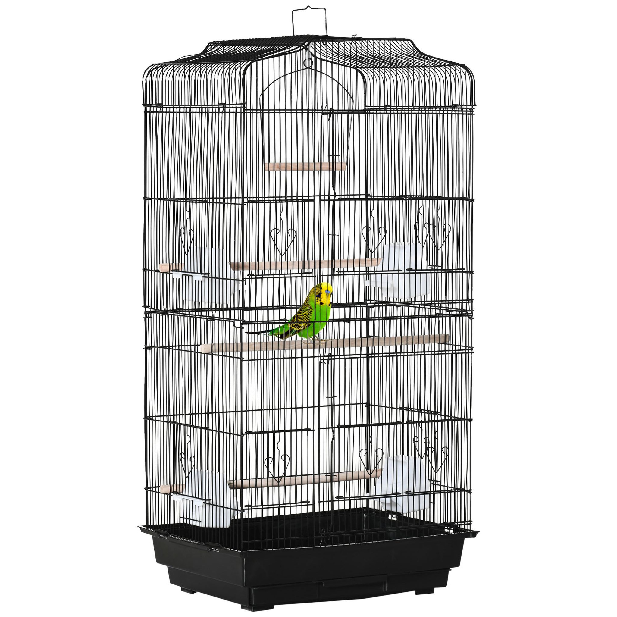 Voir la diapositive 1 : PAWHUT Cage à oiseaux volière avec mangeoires perchoirs plateau amovible dim. 46,5L x 35,5l x 92H cm métal PS noir