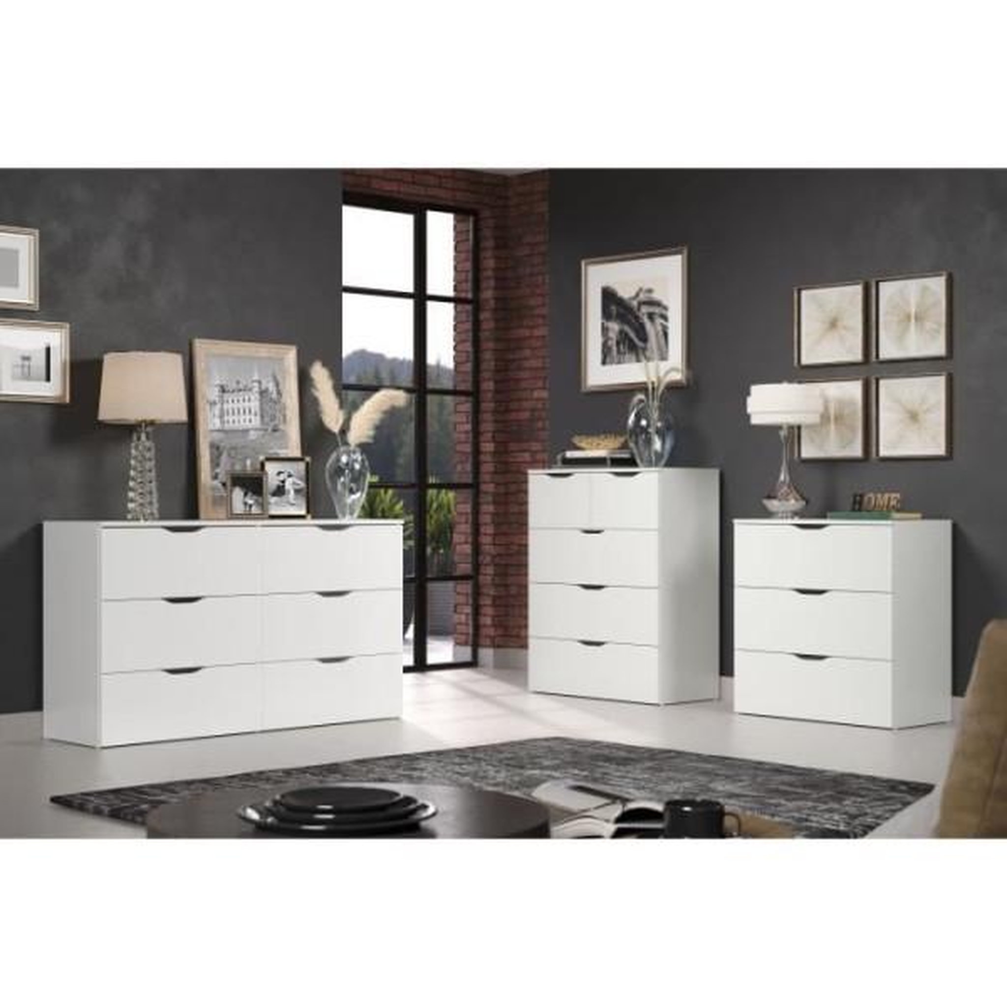 Voir la diapositive 4 : MARKET24 Commode BASIX - 3 tiroirs - Blanc mat - Bois - L 78 x P 40 x H 80 cm
