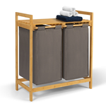 ID MARKET Panier à linge 2 bacs bambou BEA tissu gris foncé