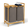Voir la diapositive 1 : ID MARKET Panier à linge 2 bacs bambou BEA tissu gris foncé