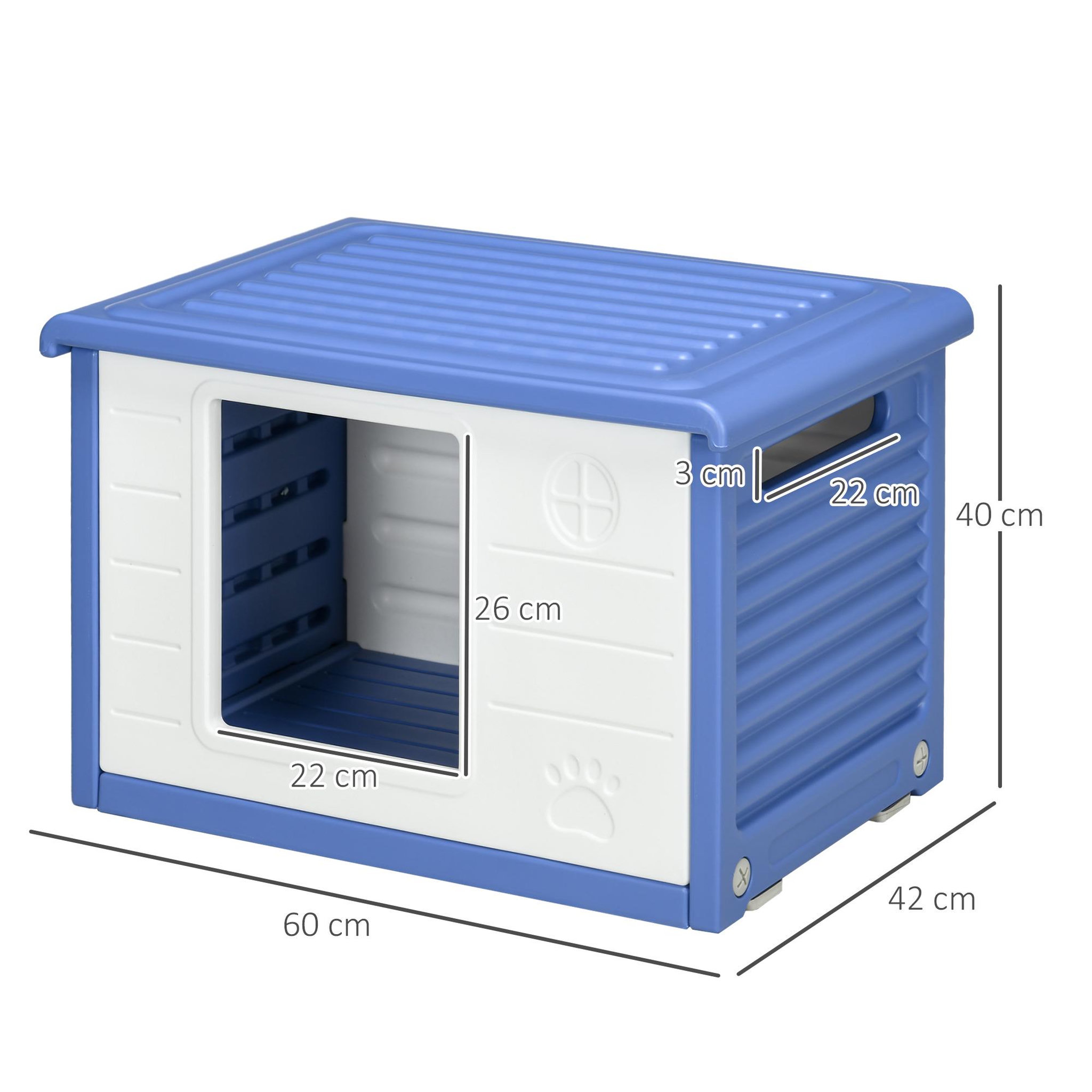 Voir la diapositive 3 : PAWHUT Niche pour chien design - dim. 60L x 42l x 40Hcm - PE bleu blanc