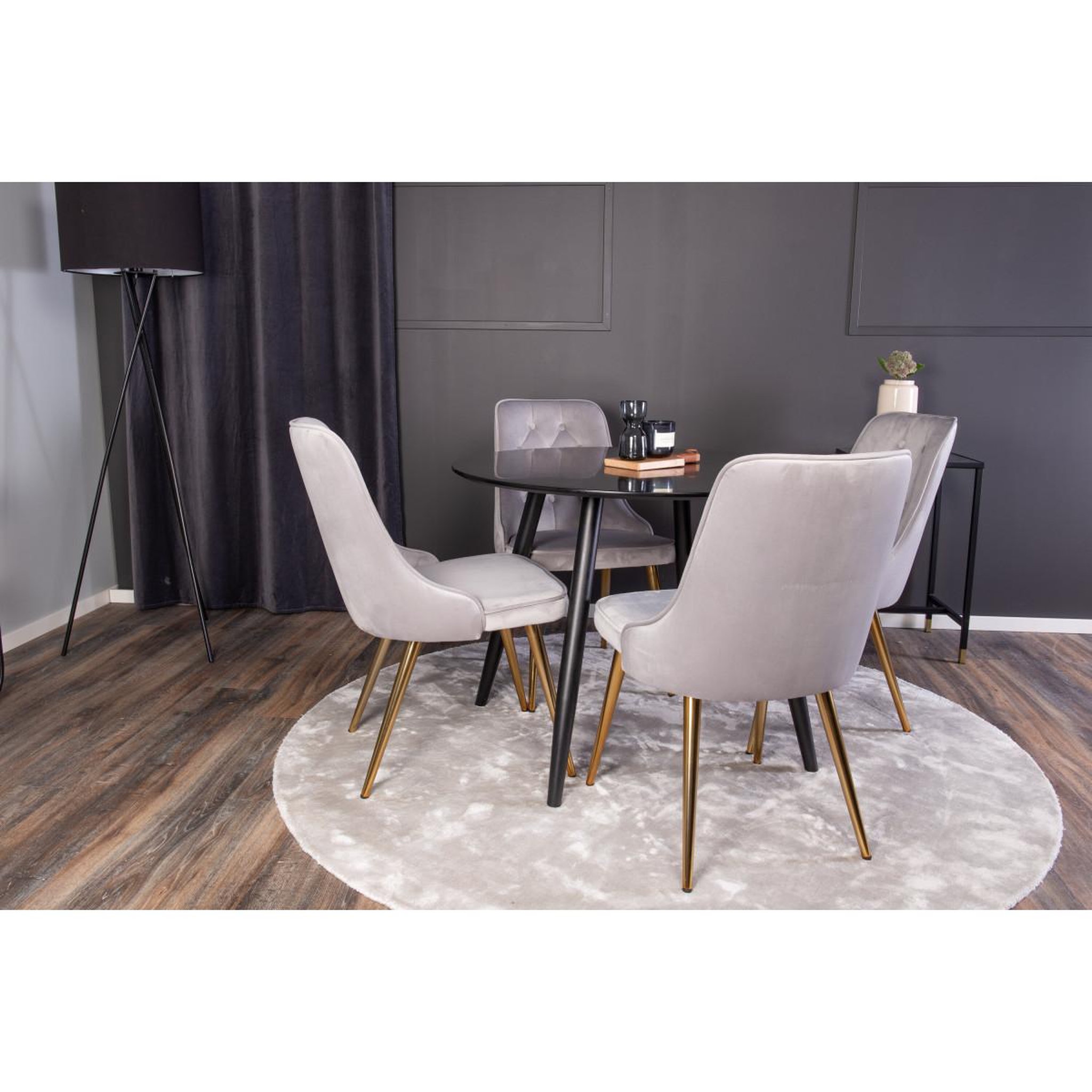 Voir la diapositive 4 : Paris Prix Ensemble table à manger & 4 chaises  plaza & deluxe  100cm noir & gris