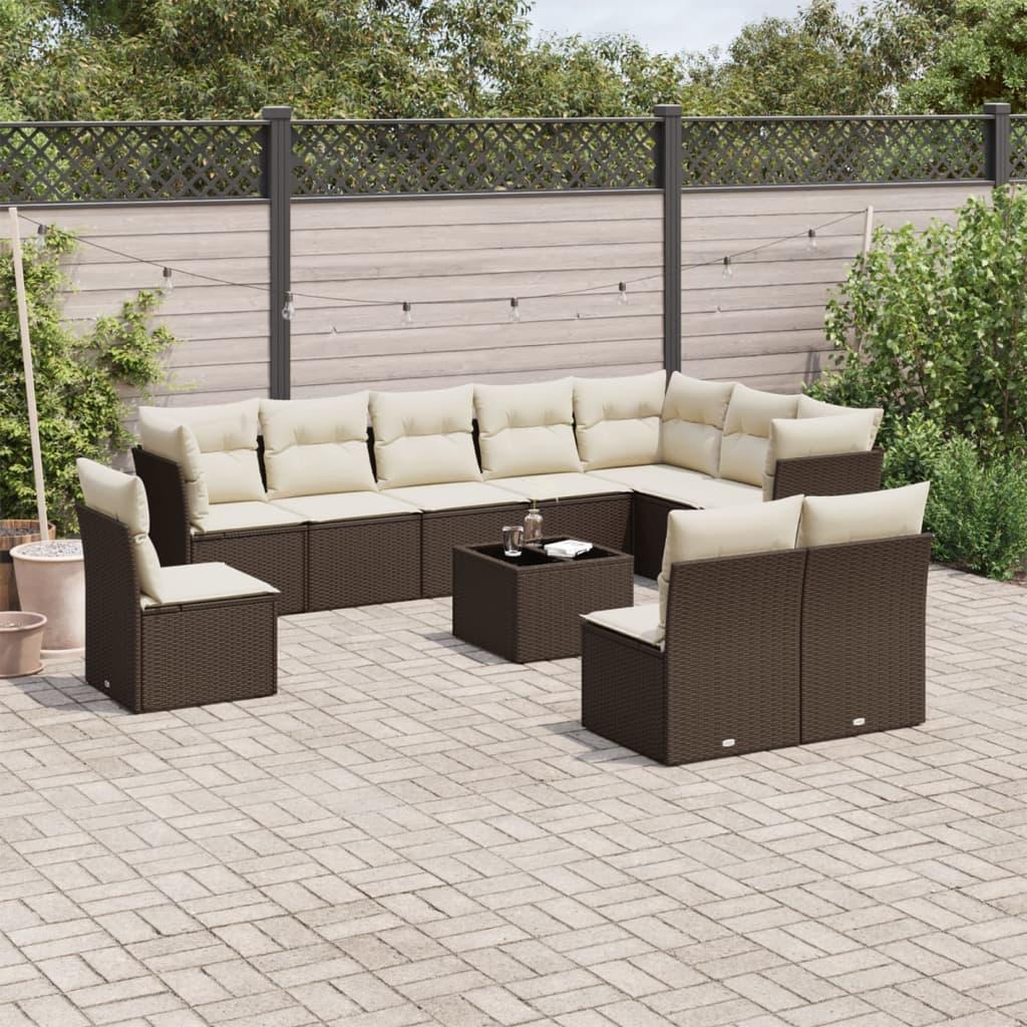 VIDAXL Salon de jardin et coussins 11 pcs marron resine tressee