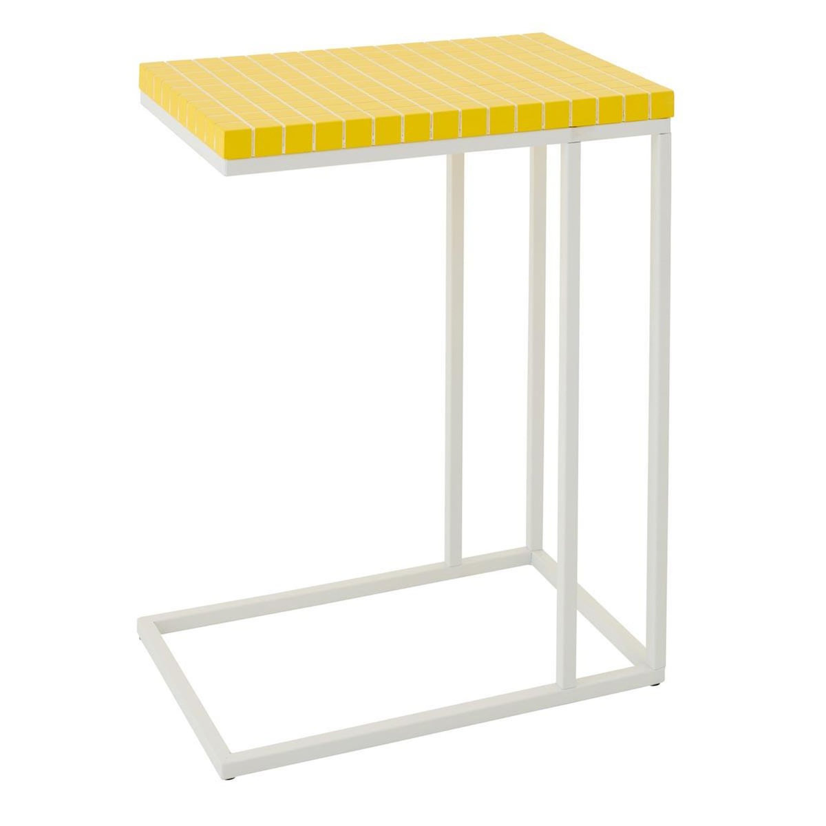 Paris Prix Table d'Appoint à Carreaux  Spia  60cm Jaune & Blanc