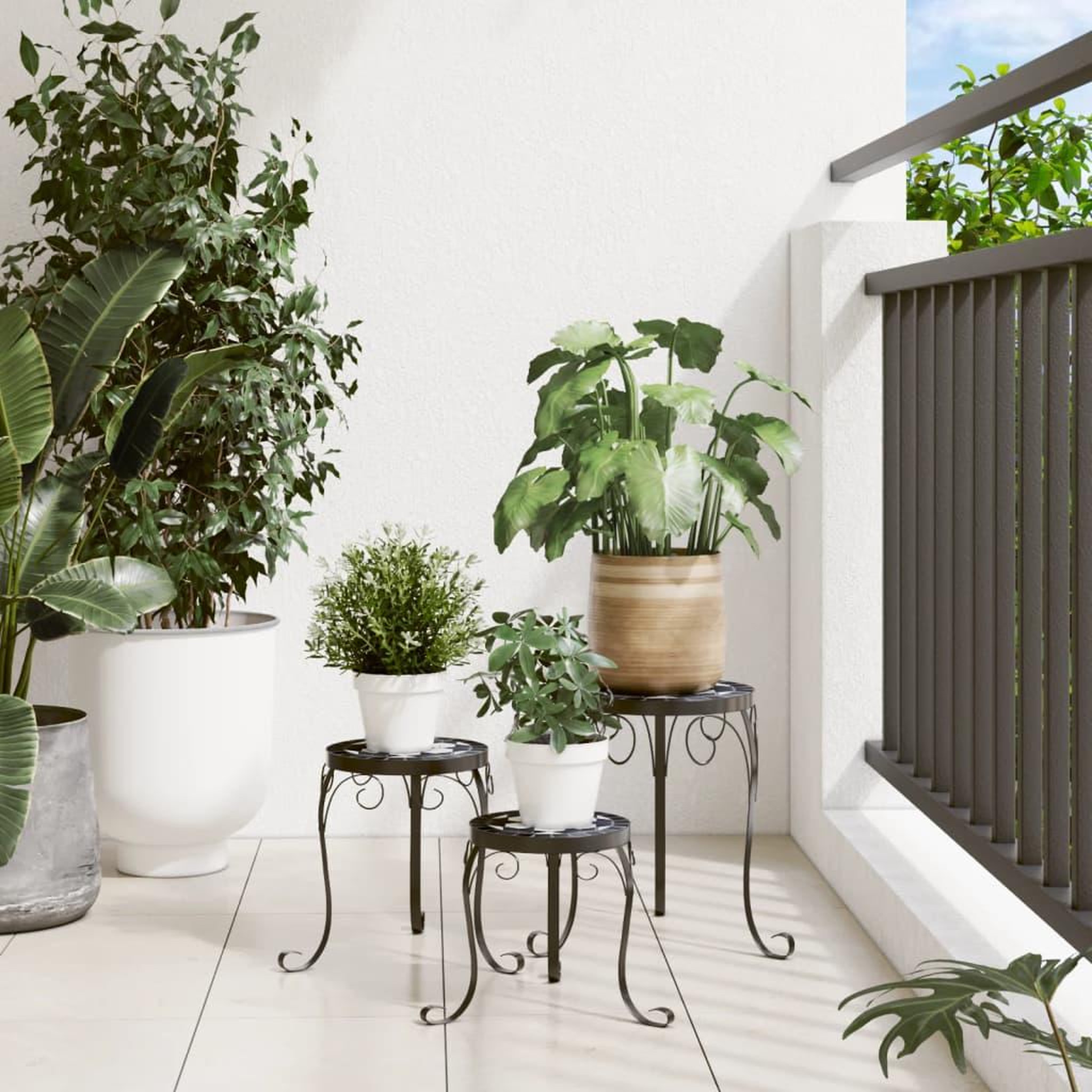 Voir la diapositive 3 : VIDAXL Supports pour plantes 3 pcs noir et blanc ceramique