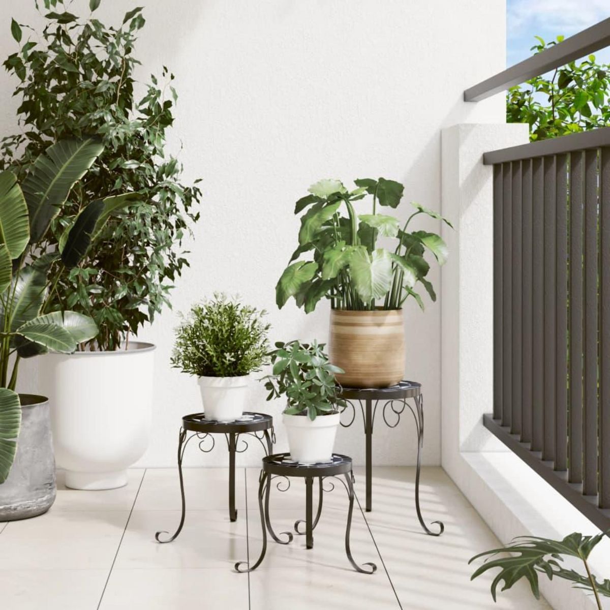 VIDAXL Supports pour plantes 3 pcs noir et blanc ceramique