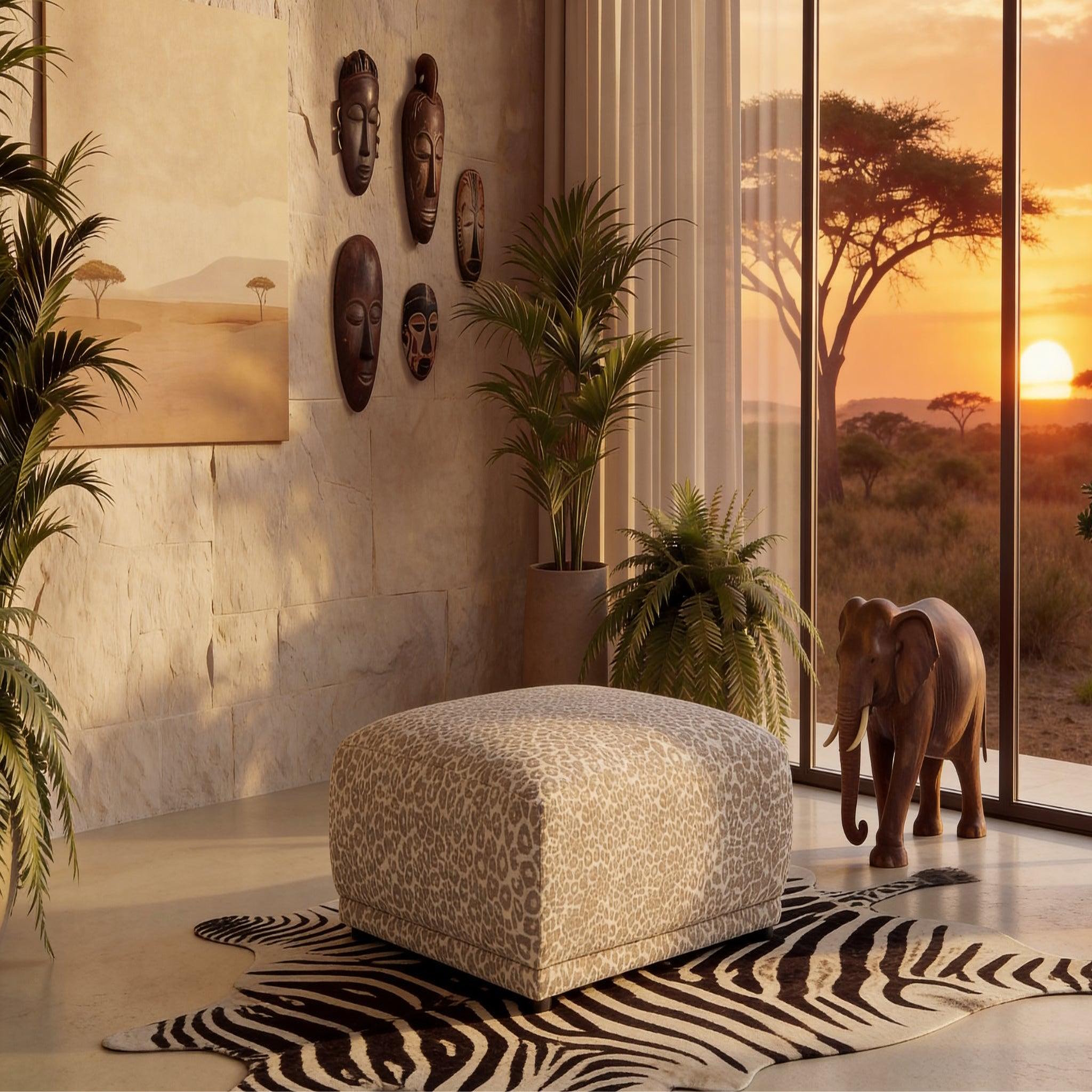 Voir la diapositive 2 : CASANOVA PARIS Rosalie - pouf en tissu imprimé animalier 102x83x46