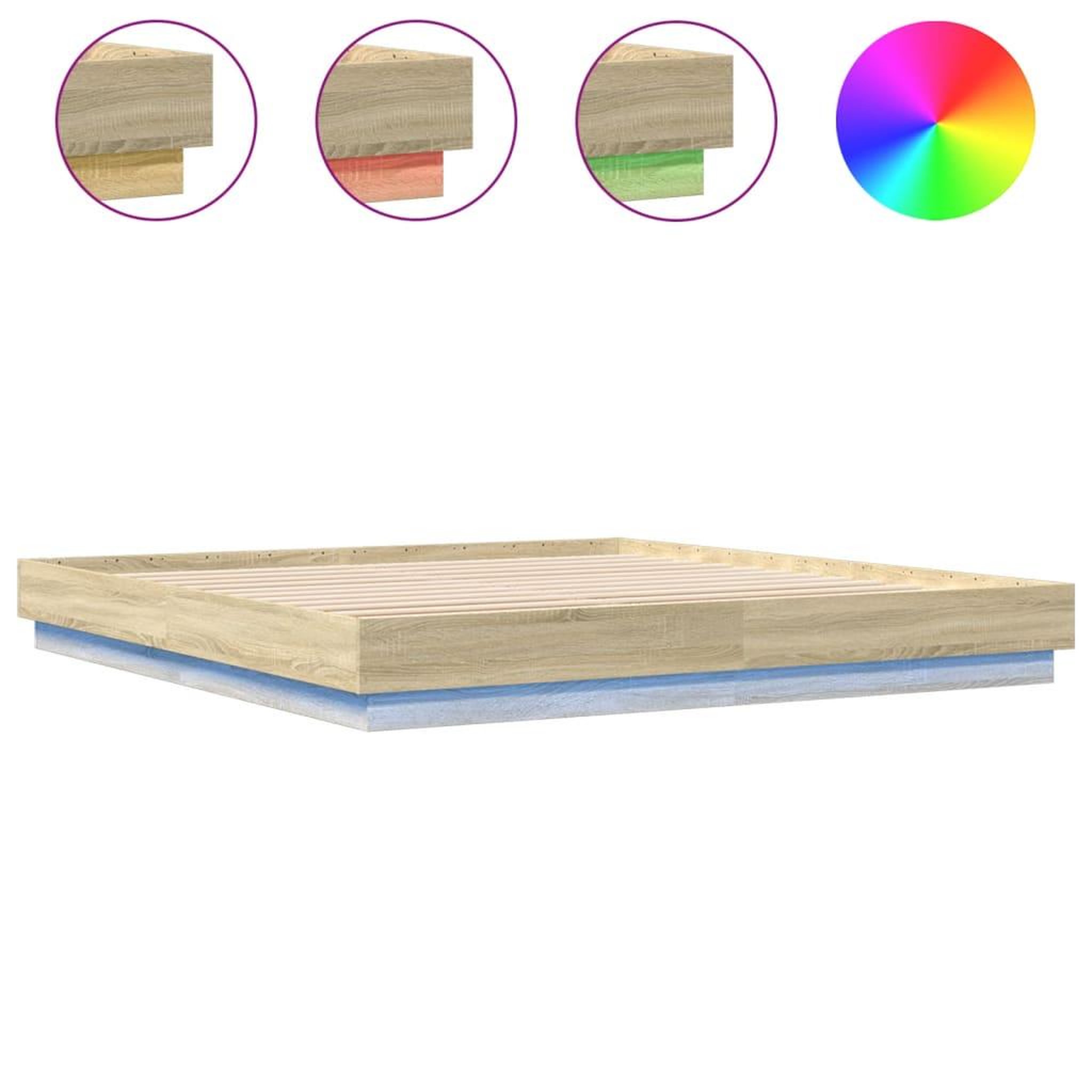 Voir la diapositive 2 : VIDAXL Cadre de lit avec LED sans matelas chene sonoma 200x200 cm