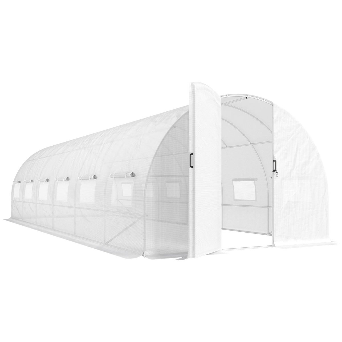 OUTSUNNY Serre tunnel de jardin 24 m² porte 12 fenêtres acier PE blanc