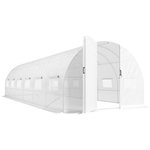 OUTSUNNY Serre tunnel de jardin 24 m² porte 12 fenêtres acier PE blanc