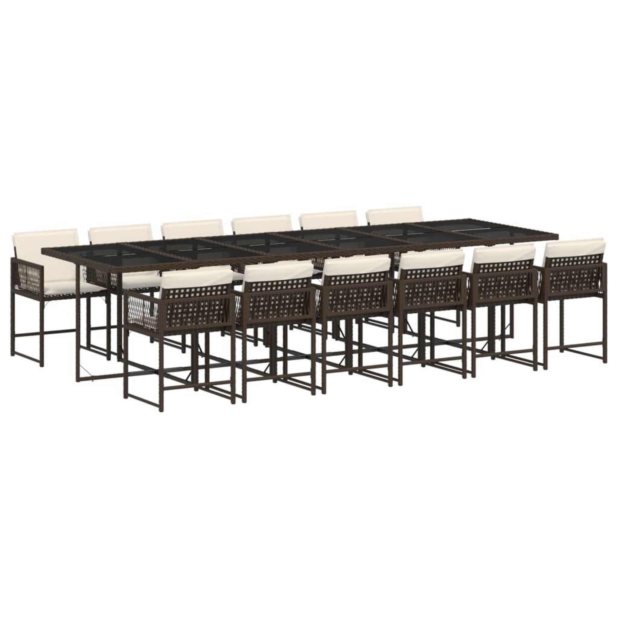 Voir la diapositive 2 : VIDAXL Ensemble a manger de jardin avec coussins 13 pcs marron rotin