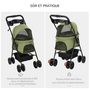 Voir la diapositive 5 : PAWHUT Poussette buggy pliable chien chat panier rangement porte-gobelets tissu 300D Oxford imperméable 4 roues vert