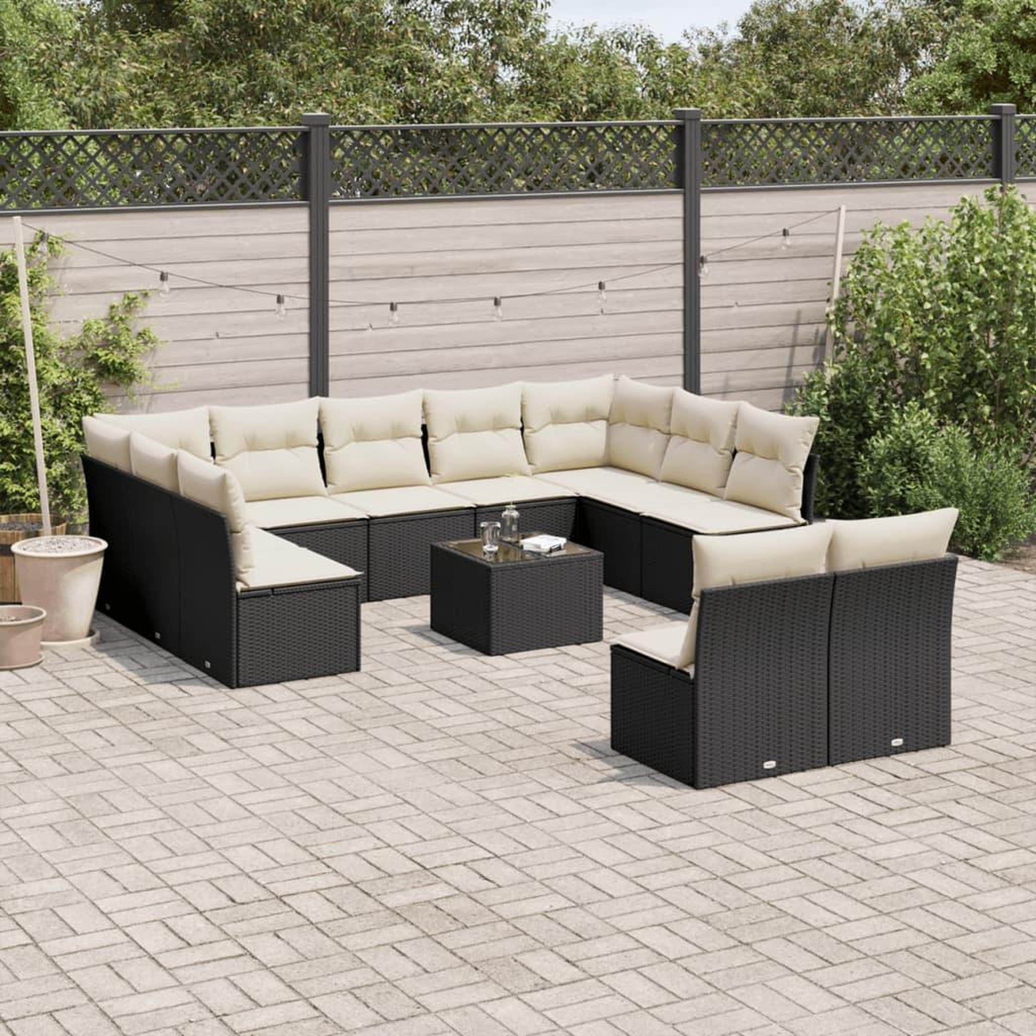 VIDAXL Salon de jardin 12 pcs avec coussins noir resine tressee