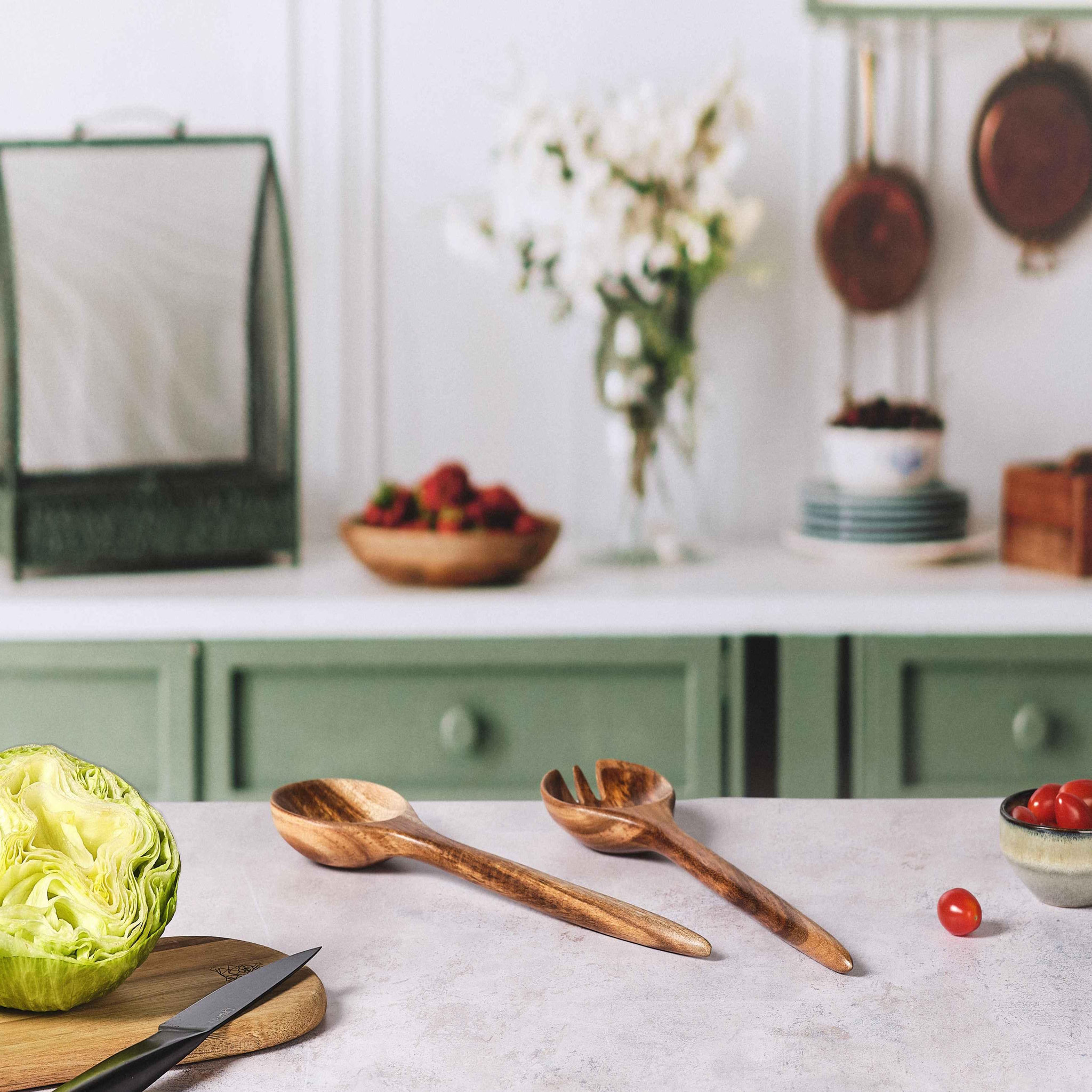 Voir la diapositive 4 : BJORN Couverts à salade en bois d'acacia ROLF