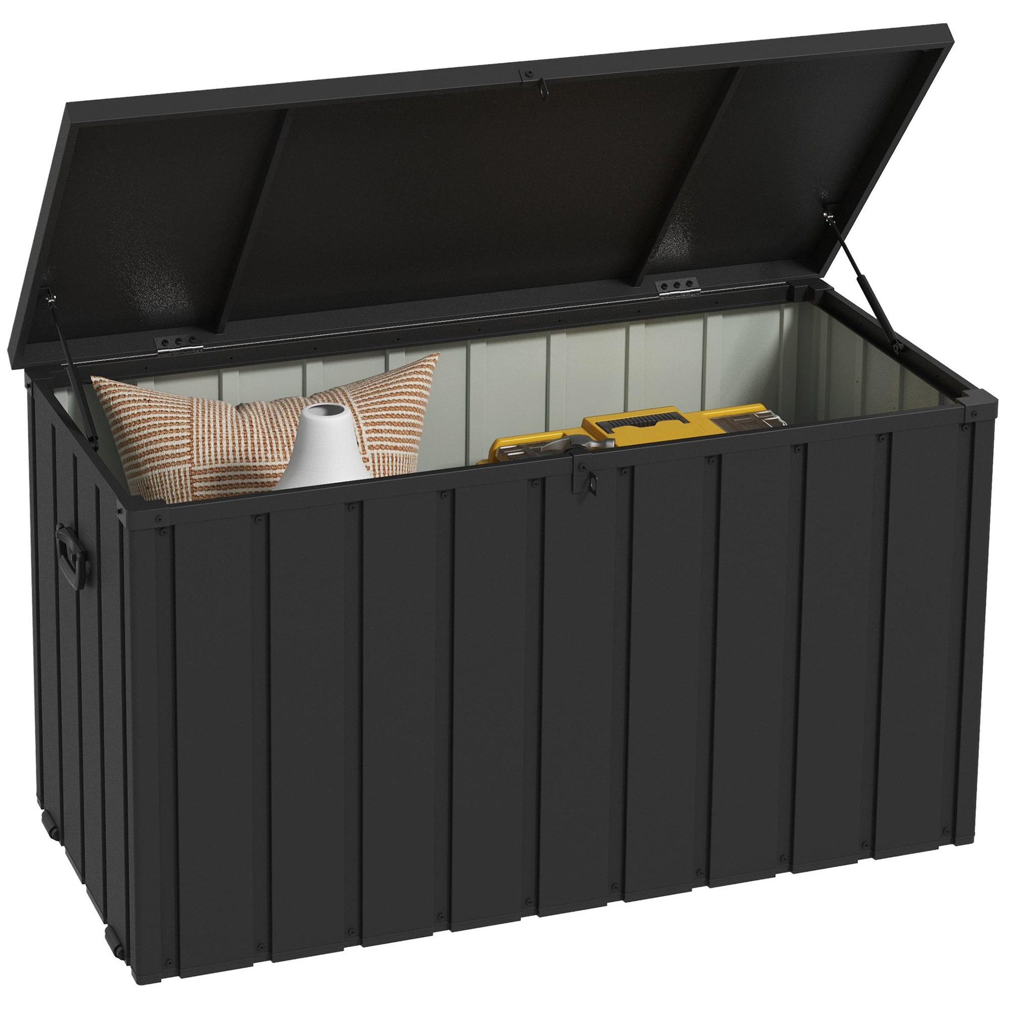 OUTSUNNY Coffre de rangement jardin capacité 450L - vérin à gaz, roulettes, poignée - acier PP anthracite