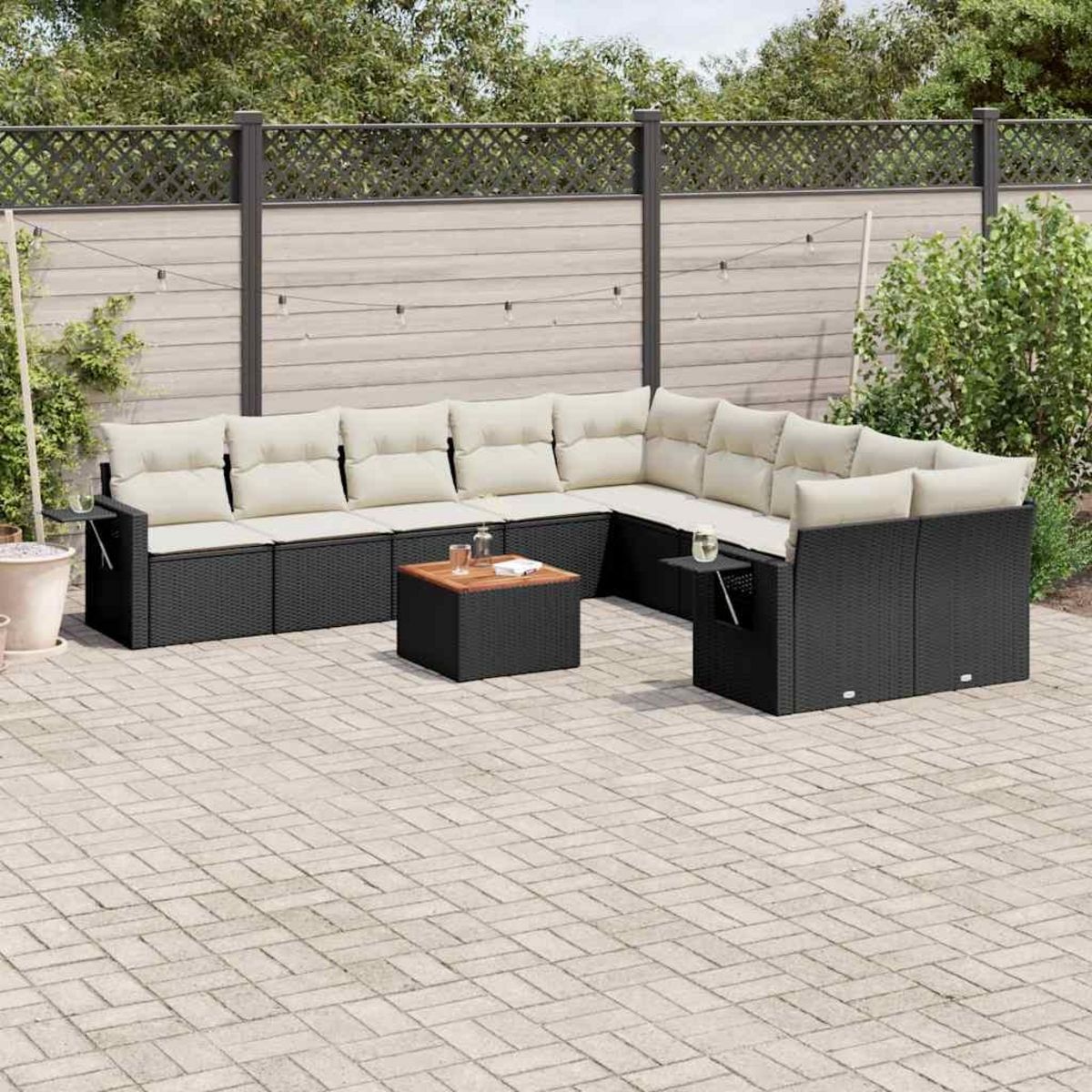 VIDAXL Salon de jardin 11 pcs avec coussins noir resine tressee