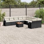 VIDAXL Salon de jardin 11 pcs avec coussins noir resine tressee