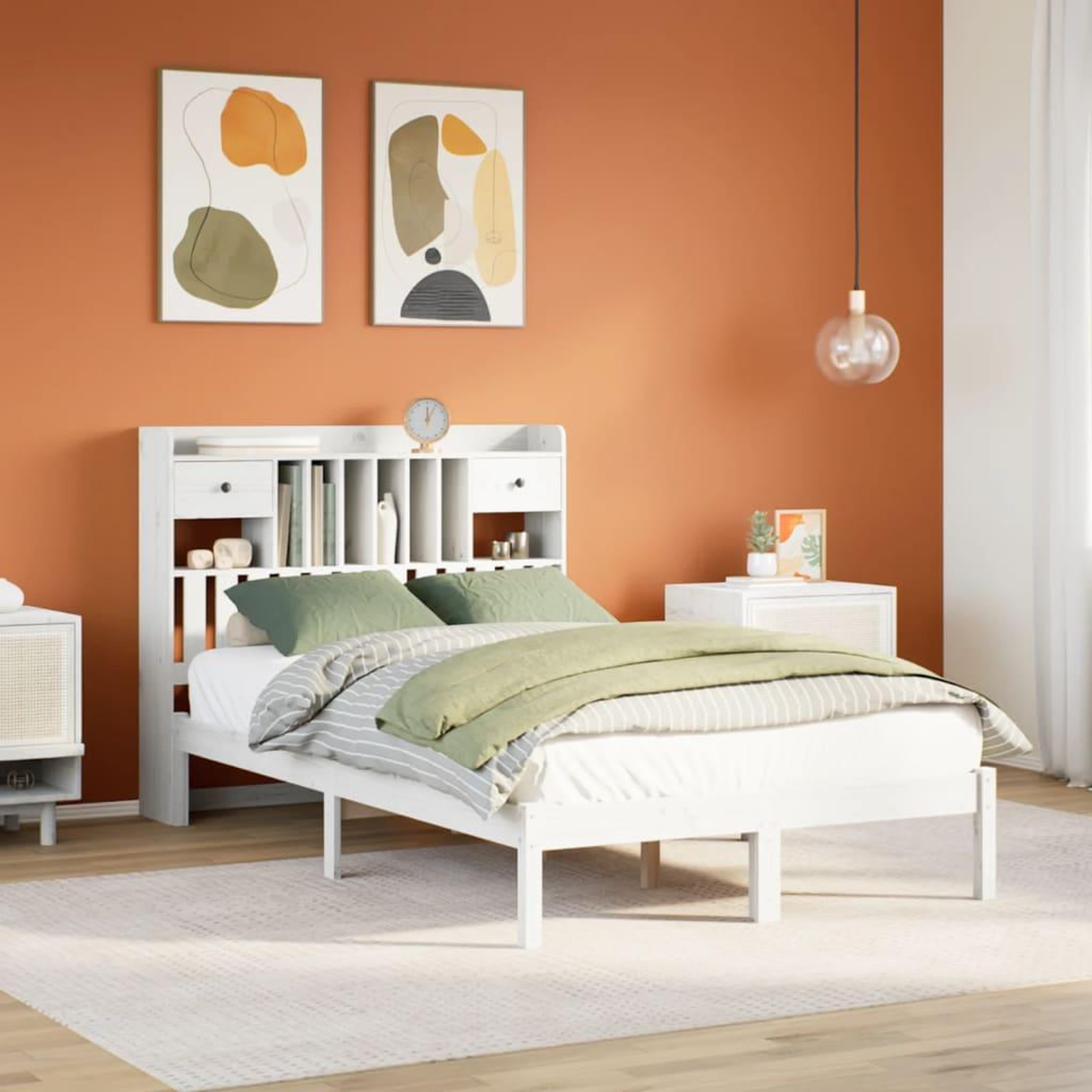 VIDAXL Lit bibliotheque sans matelas blanc 135x190 cm bois pin massif