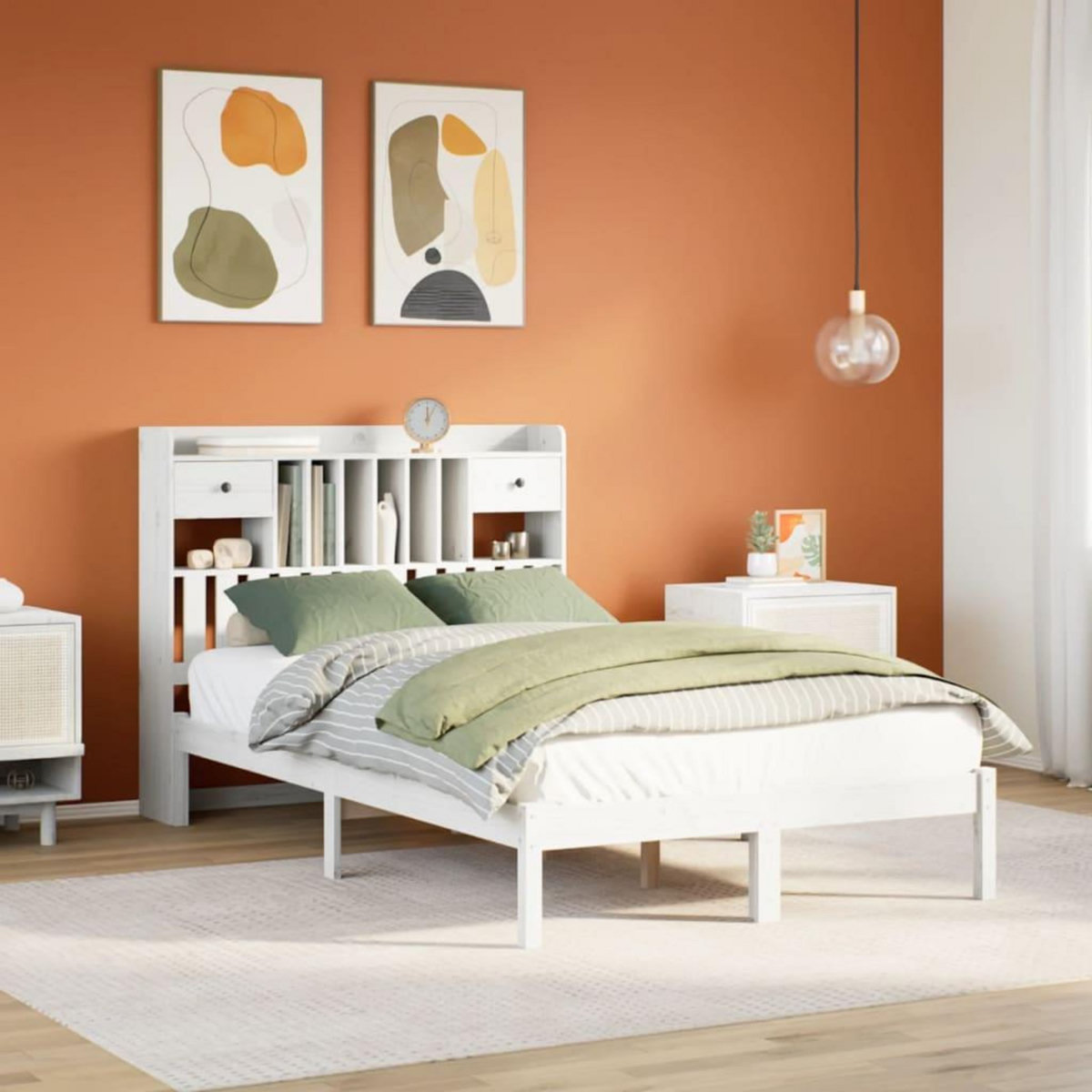 VIDAXL Lit bibliotheque sans matelas blanc 135x190 cm bois pin massif