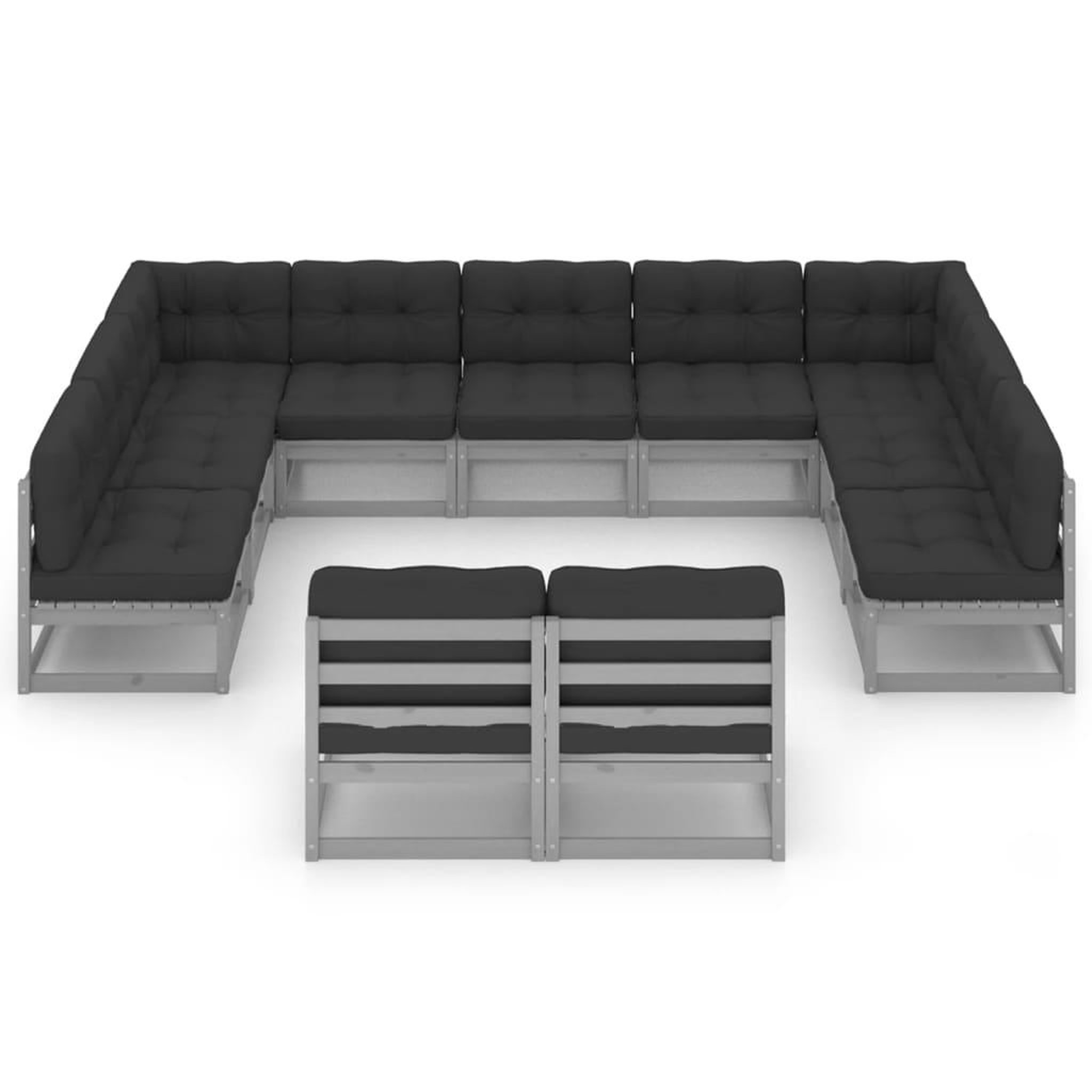 Voir la diapositive 3 : VIDAXL Salon de jardin 11 pcs avec coussins Gris Bois de pin massif