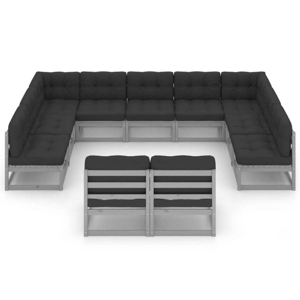 VIDAXL Salon de jardin 11 pcs avec coussins Gris Bois de pin massif