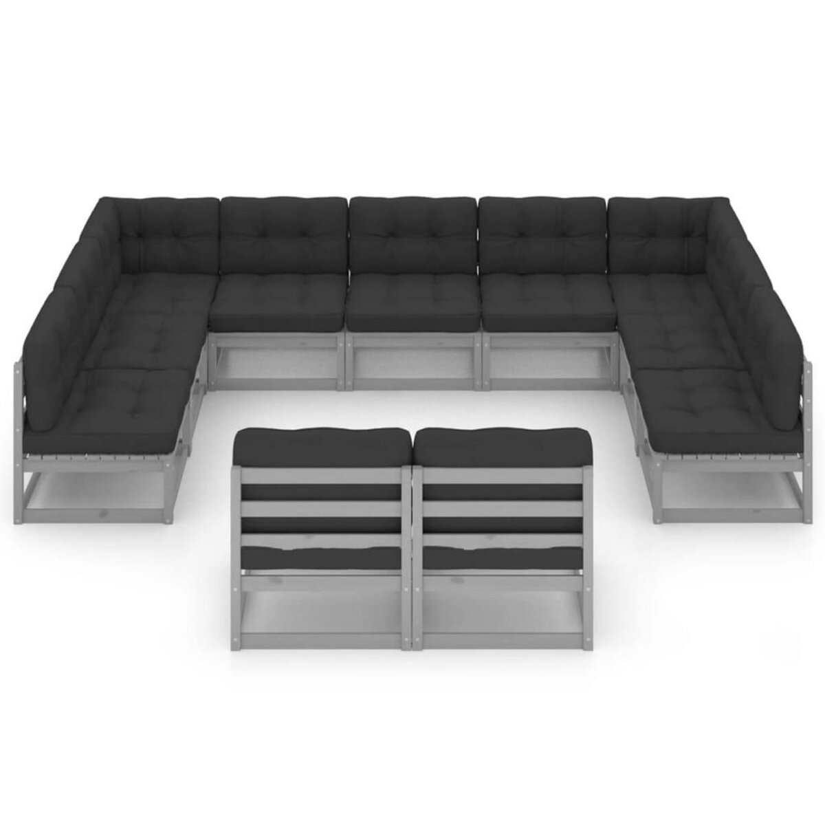 VIDAXL Salon de jardin 11 pcs avec coussins Gris Bois de pin massif