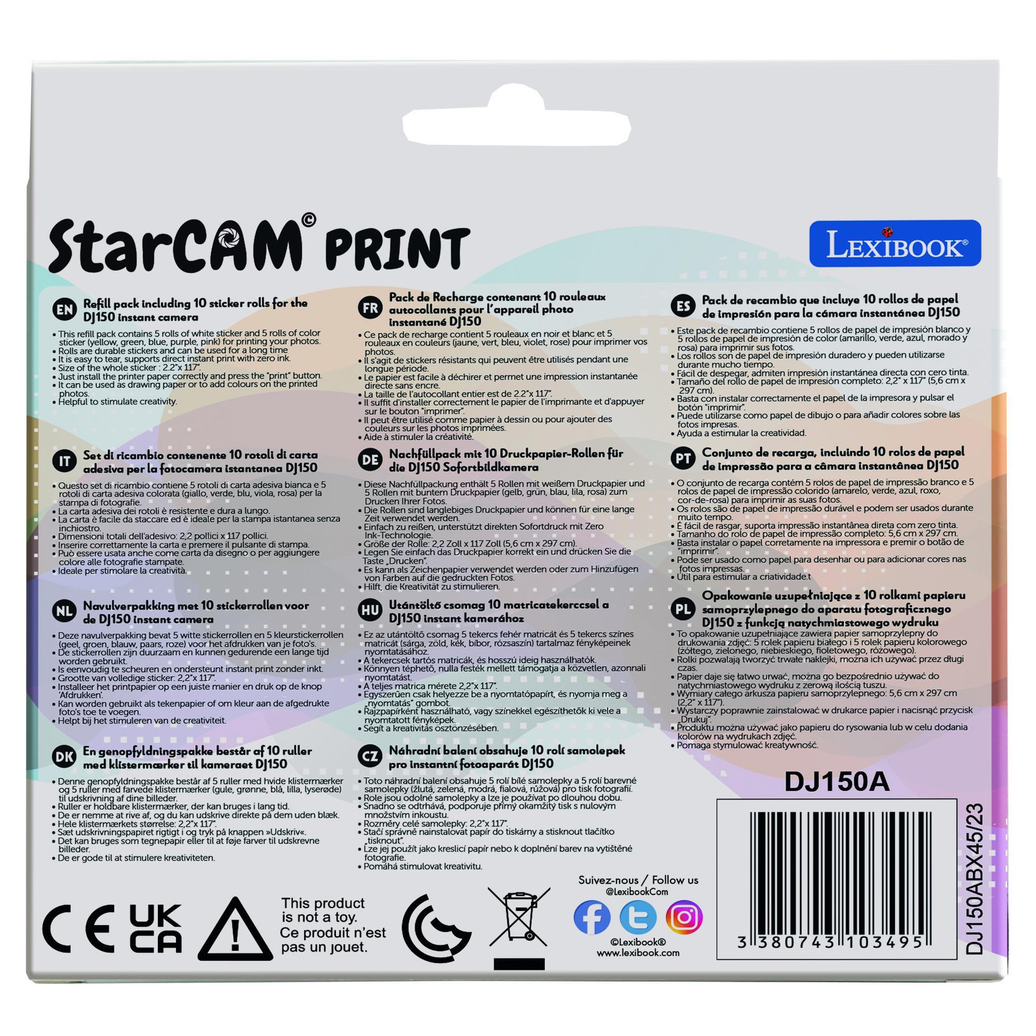 Voir la diapositive 6 : Lexibook Pack de recharge contenant 10 rouleaux autocollants pour les références Star Cam DJ150 et DJ160