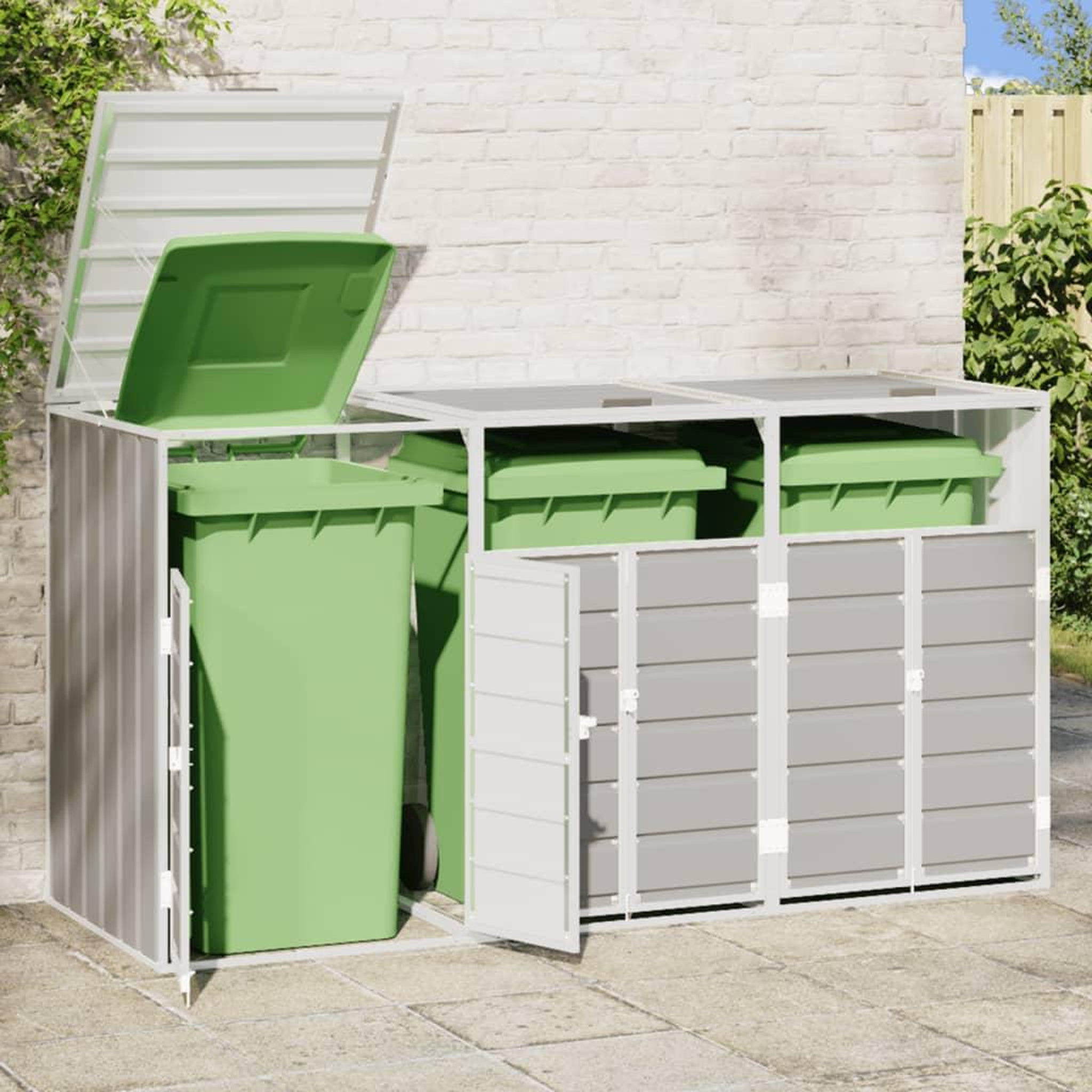 Voir la diapositive 3 : VIDAXL Rangement a roulettes pour poubelles pour trois bacs gris acier