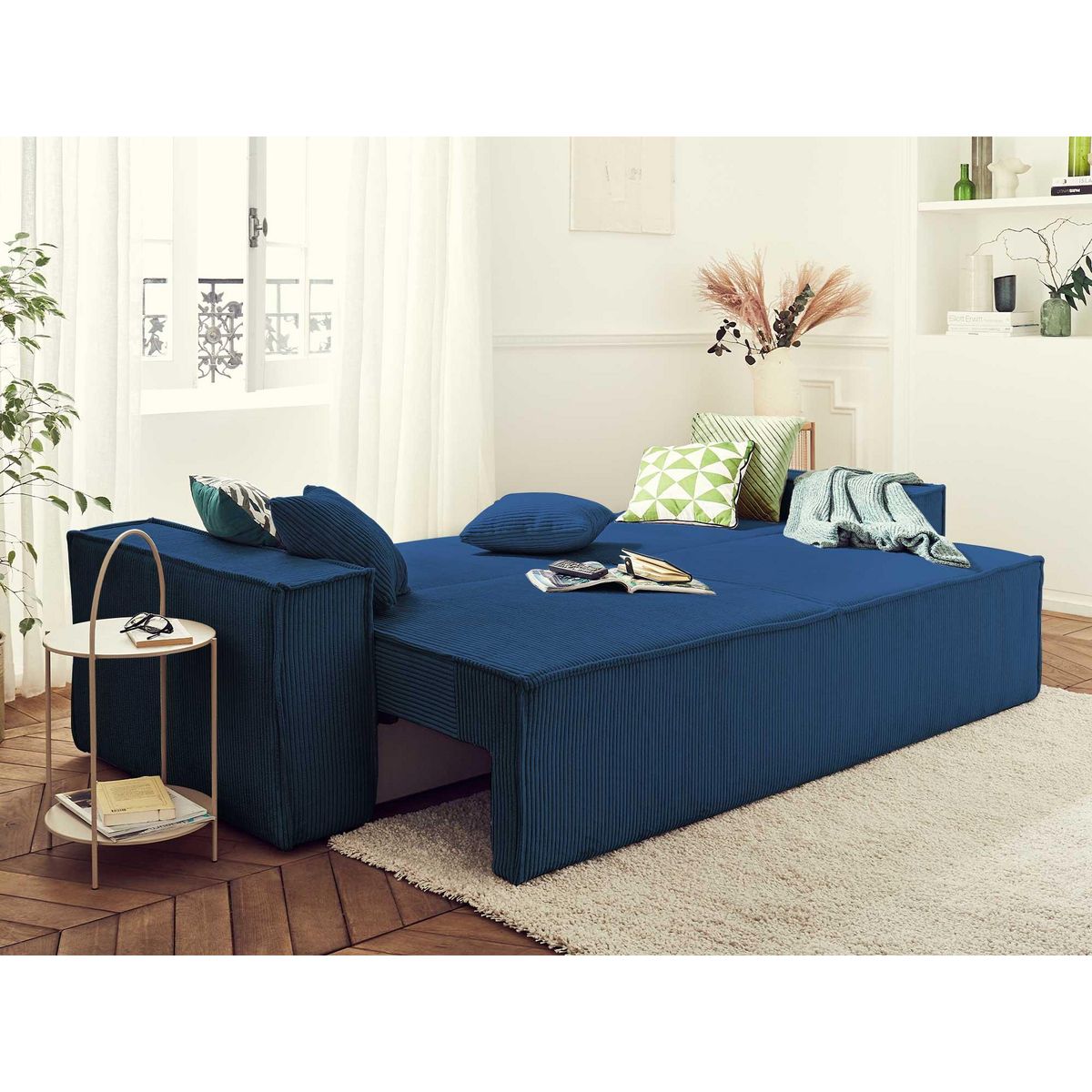 BEST MOBILIER Dellia - canapé 3 places convertible - avec coffre - en velours côtelé - style contemporain