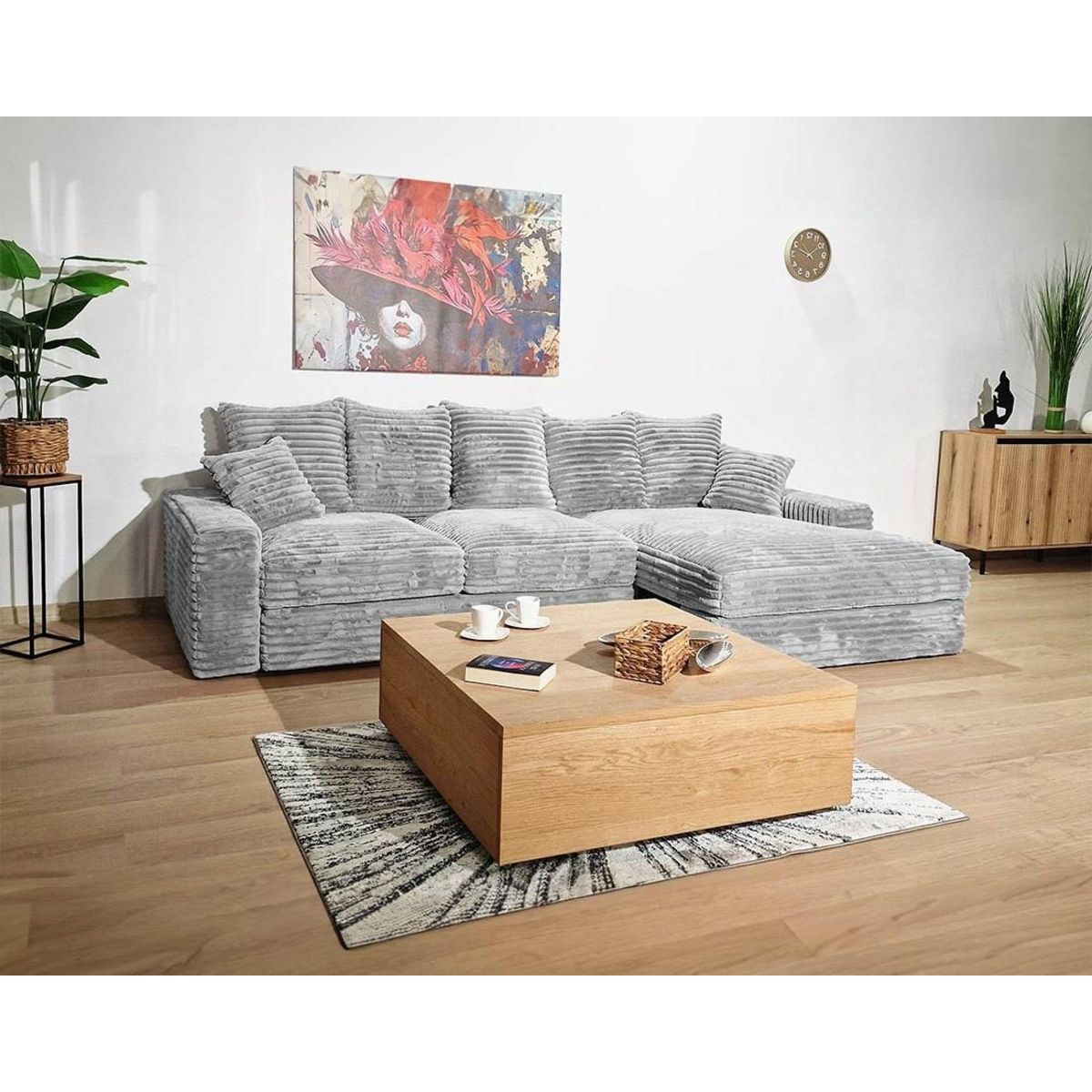 LISA DESIGN Andy - canapé d'angle droit 5 places en fausse fourrure côtelée