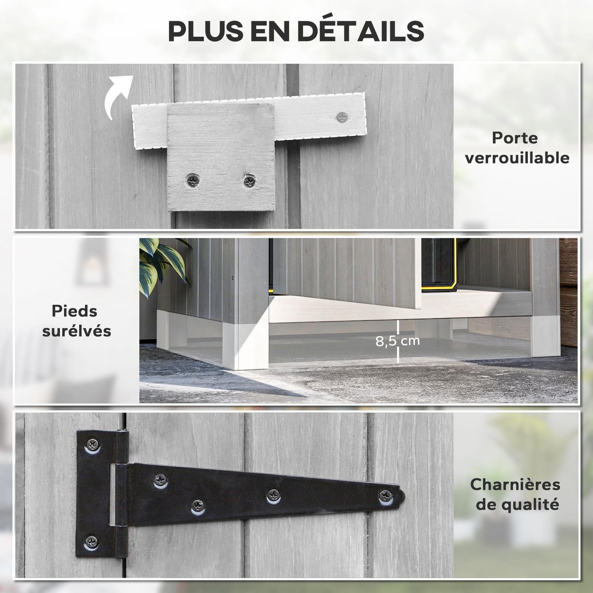 OUTSUNNY Armoire abri de jardin remise pour outils 3 étagères porte loquet toit pente bitumé dim. 77L x 54l x 179H cm bois sapin pré-huilé gris